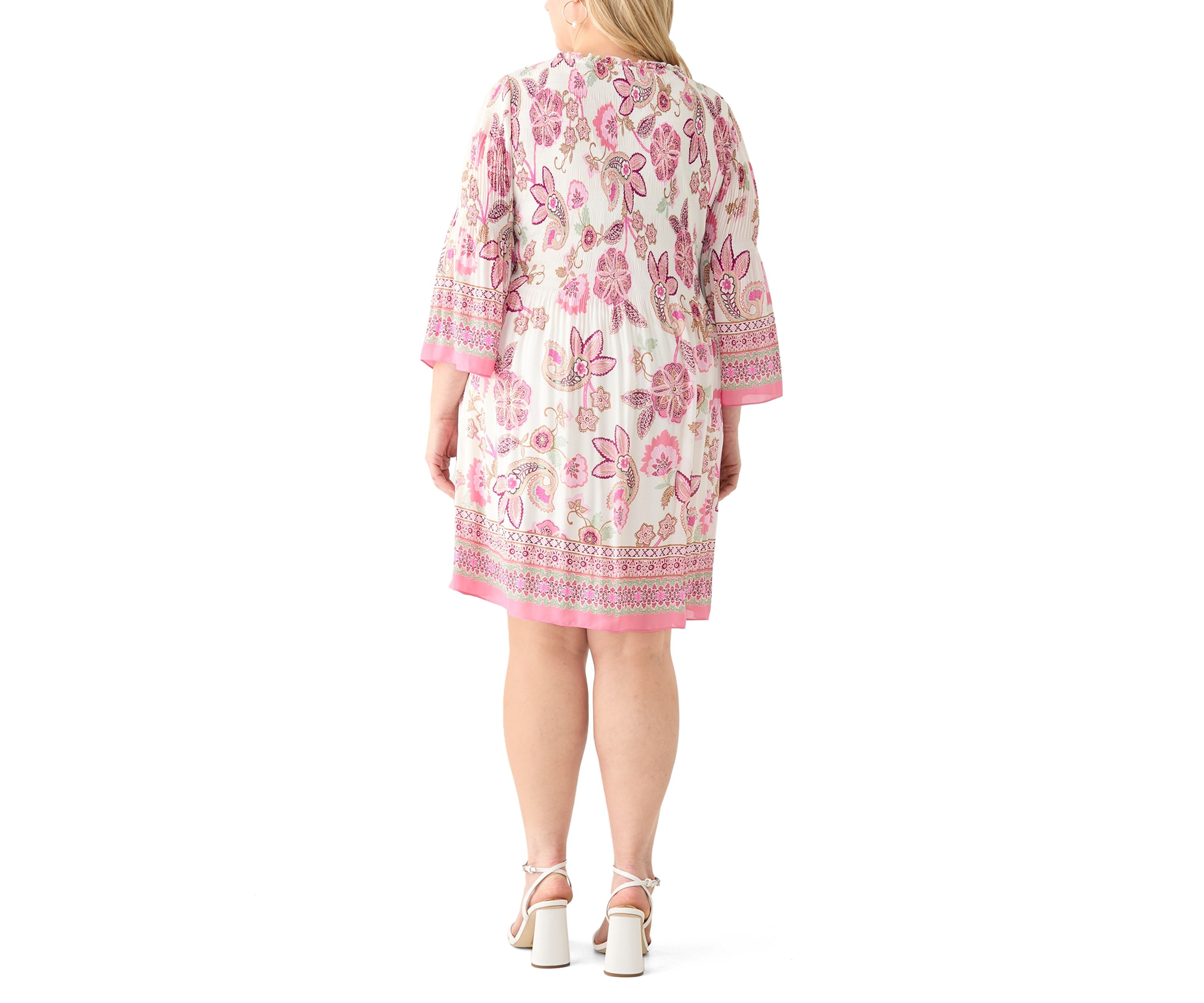 Plus Size Long Sleeve V-Neck Paisley Print Chiffon Dress