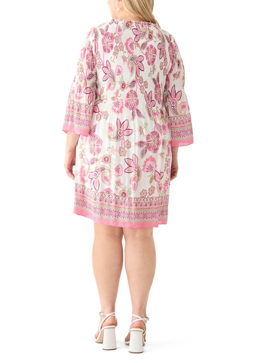 Plus Size Long Sleeve V-Neck Paisley Print Chiffon Dress