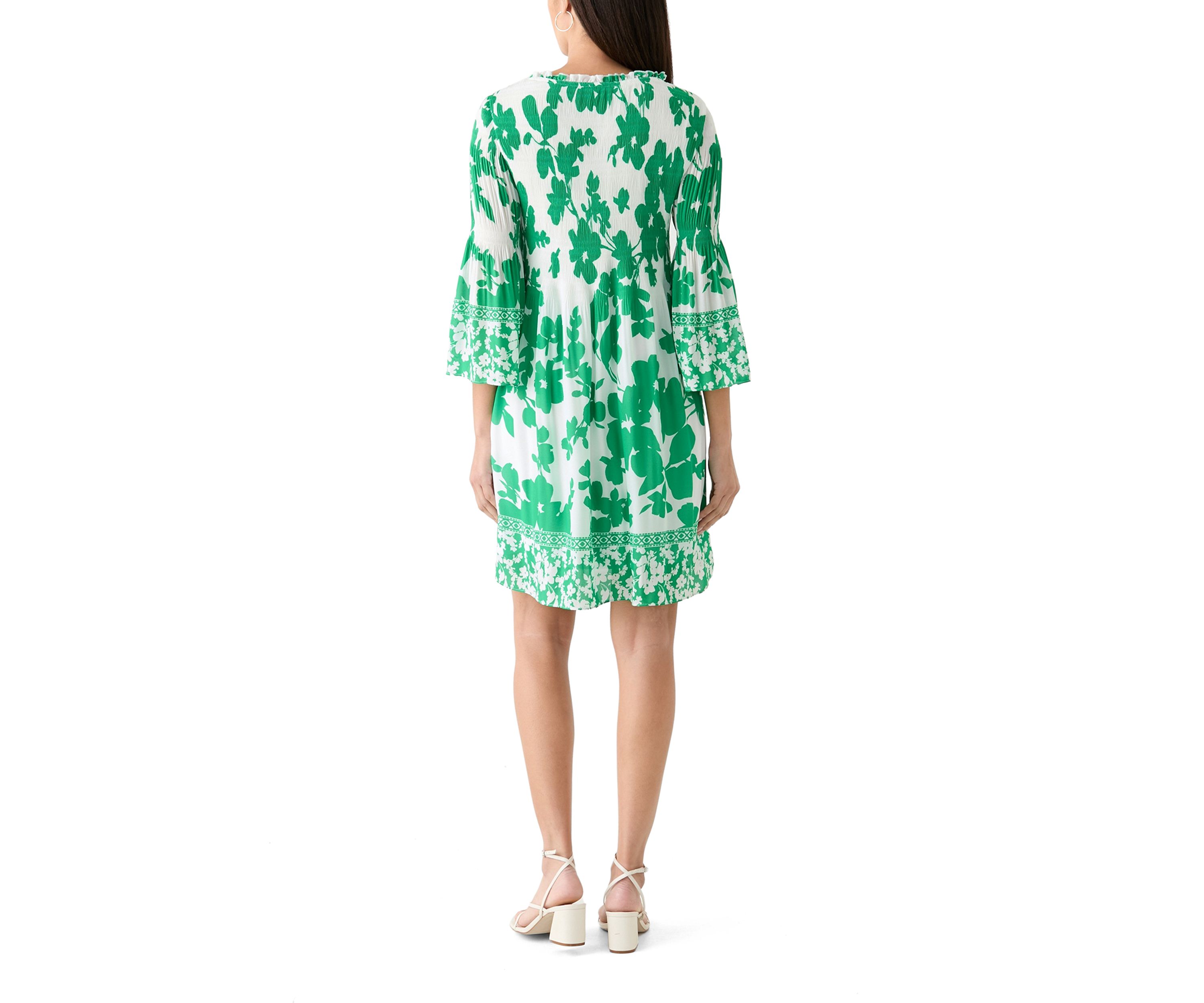 Womens 3/4 Bell Sleeve V-Neck Floral Print Dress