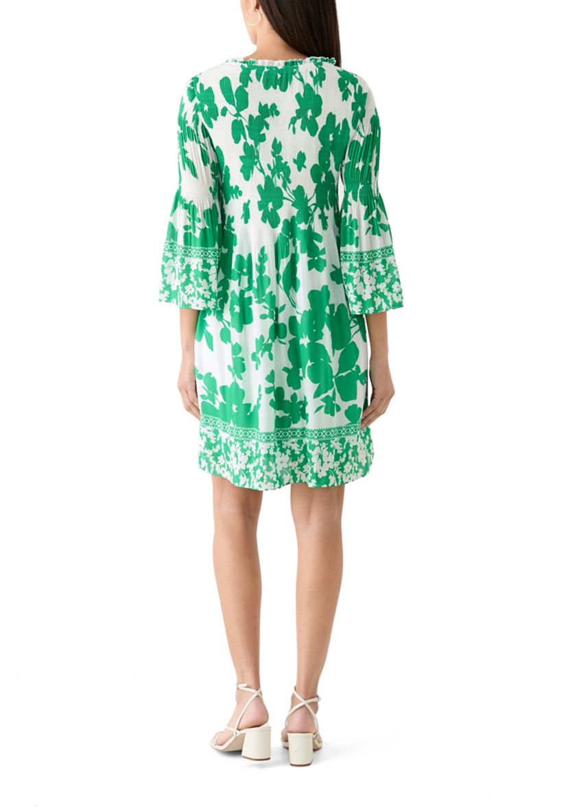 Womens 3/4 Bell Sleeve V-Neck Floral Print Dress