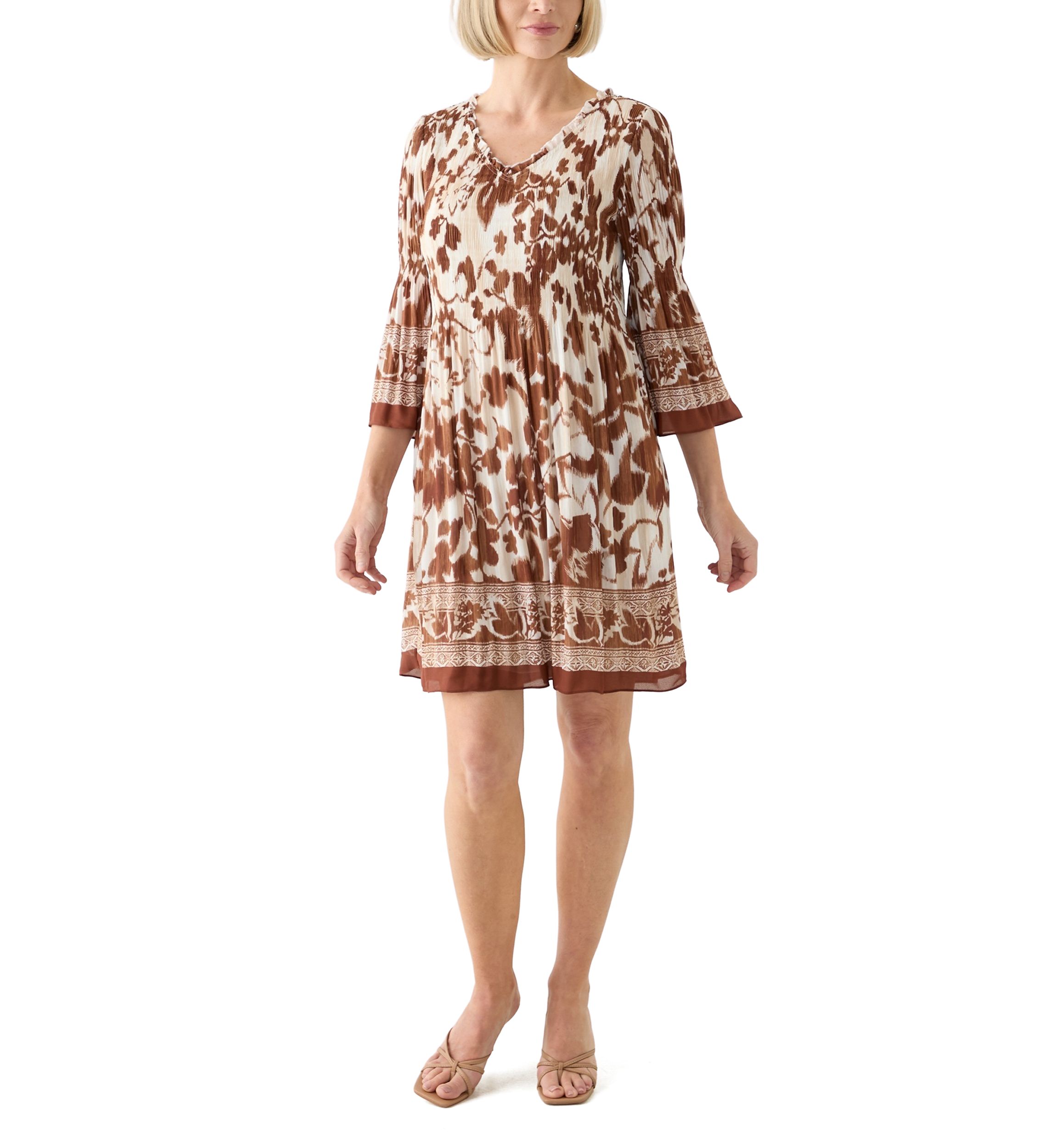   Womens 3/4 Bell Sleeve Pleater Mini Dress 