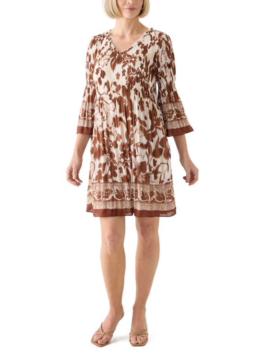   Womens 3/4 Bell Sleeve Pleater Mini Dress 