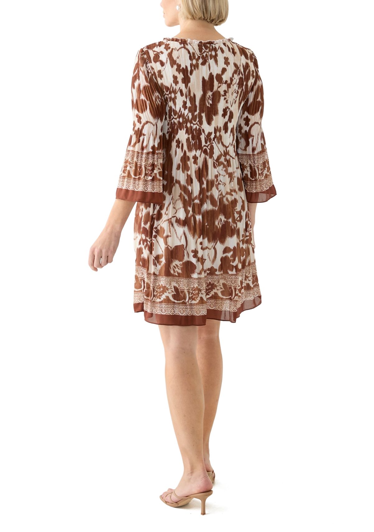   Womens 3/4 Bell Sleeve Pleater Mini Dress 