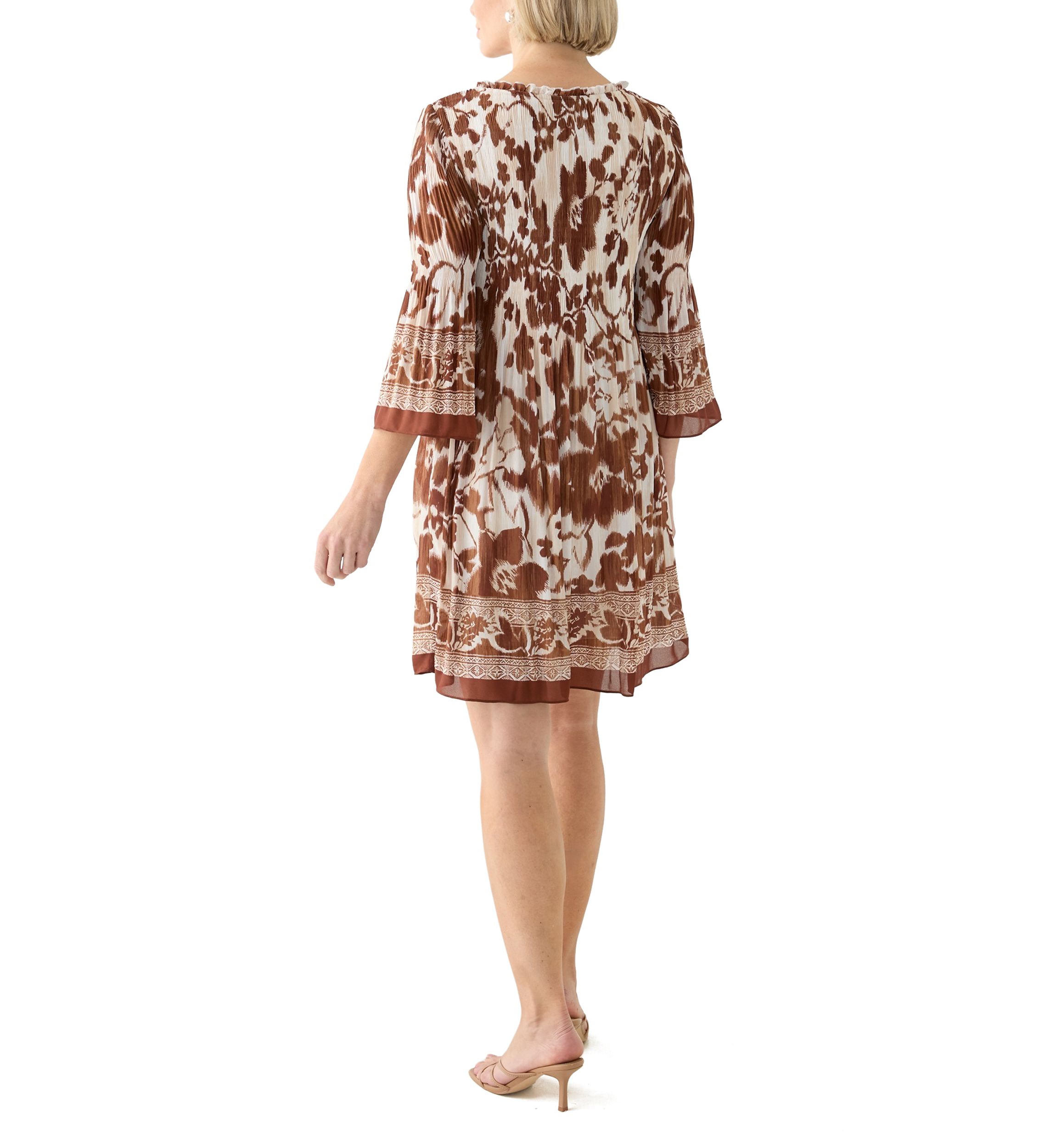   Womens 3/4 Bell Sleeve Pleater Mini Dress 