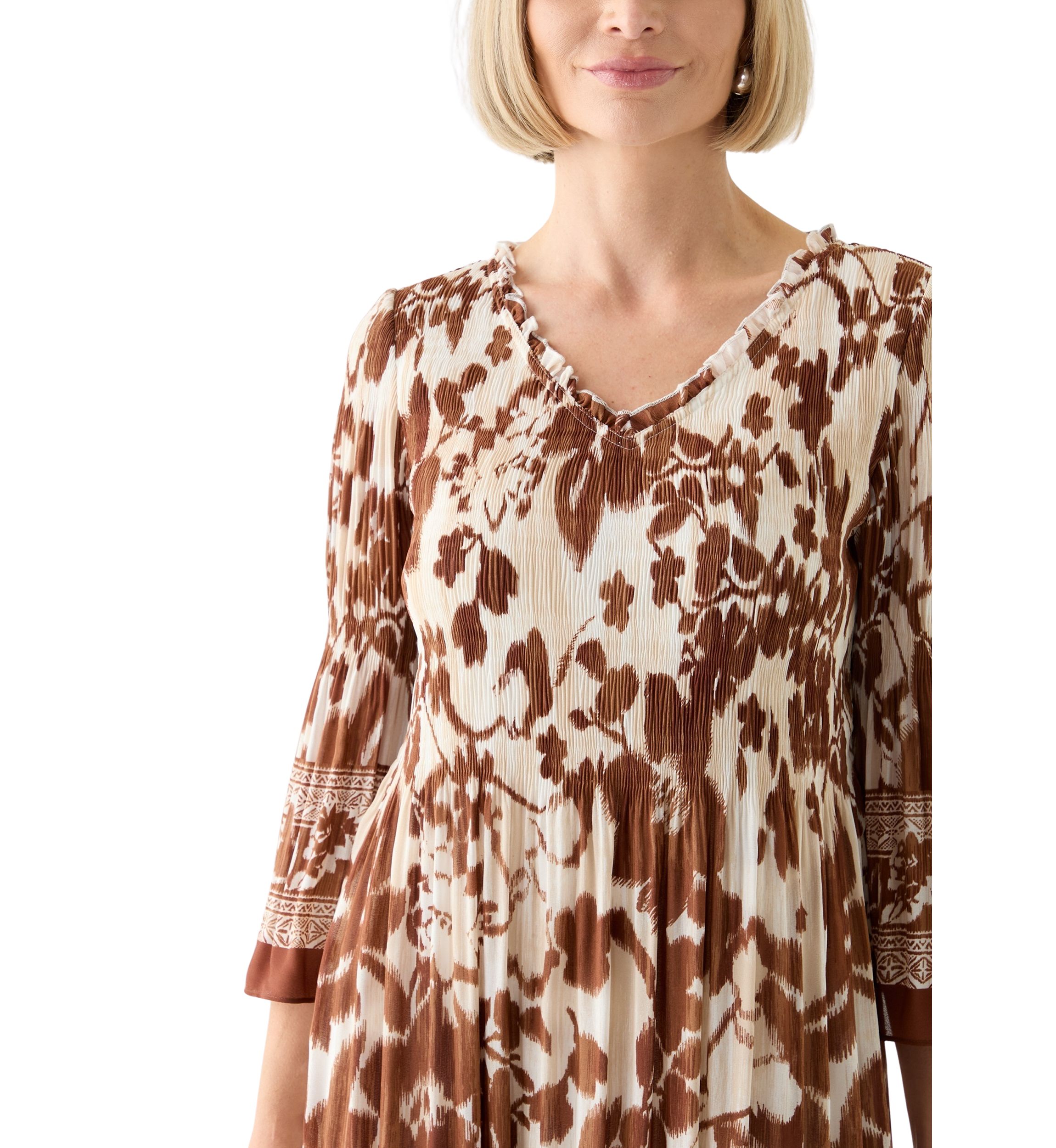   Womens 3/4 Bell Sleeve Pleater Mini Dress 