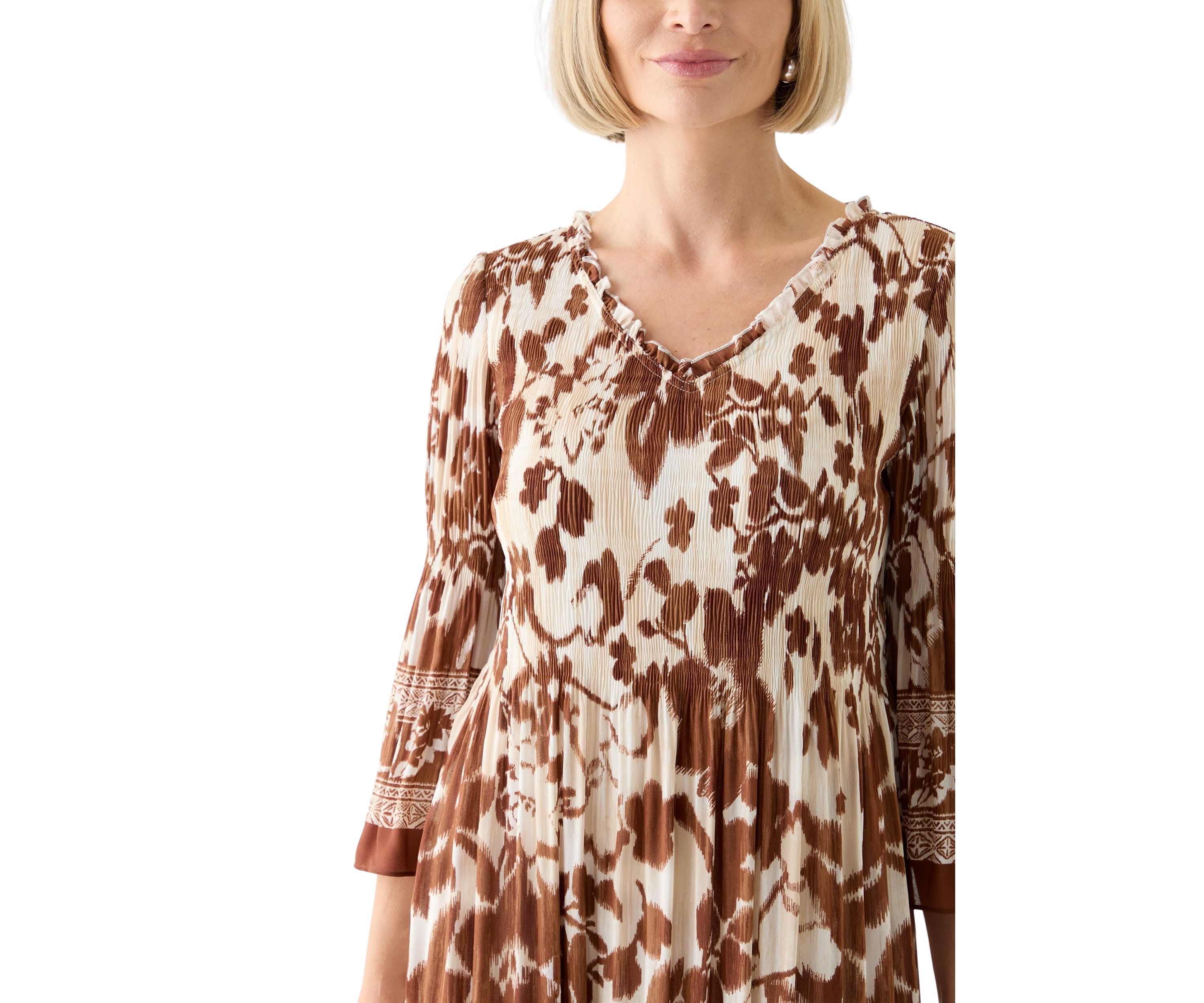   Womens 3/4 Bell Sleeve Pleater Mini Dress 