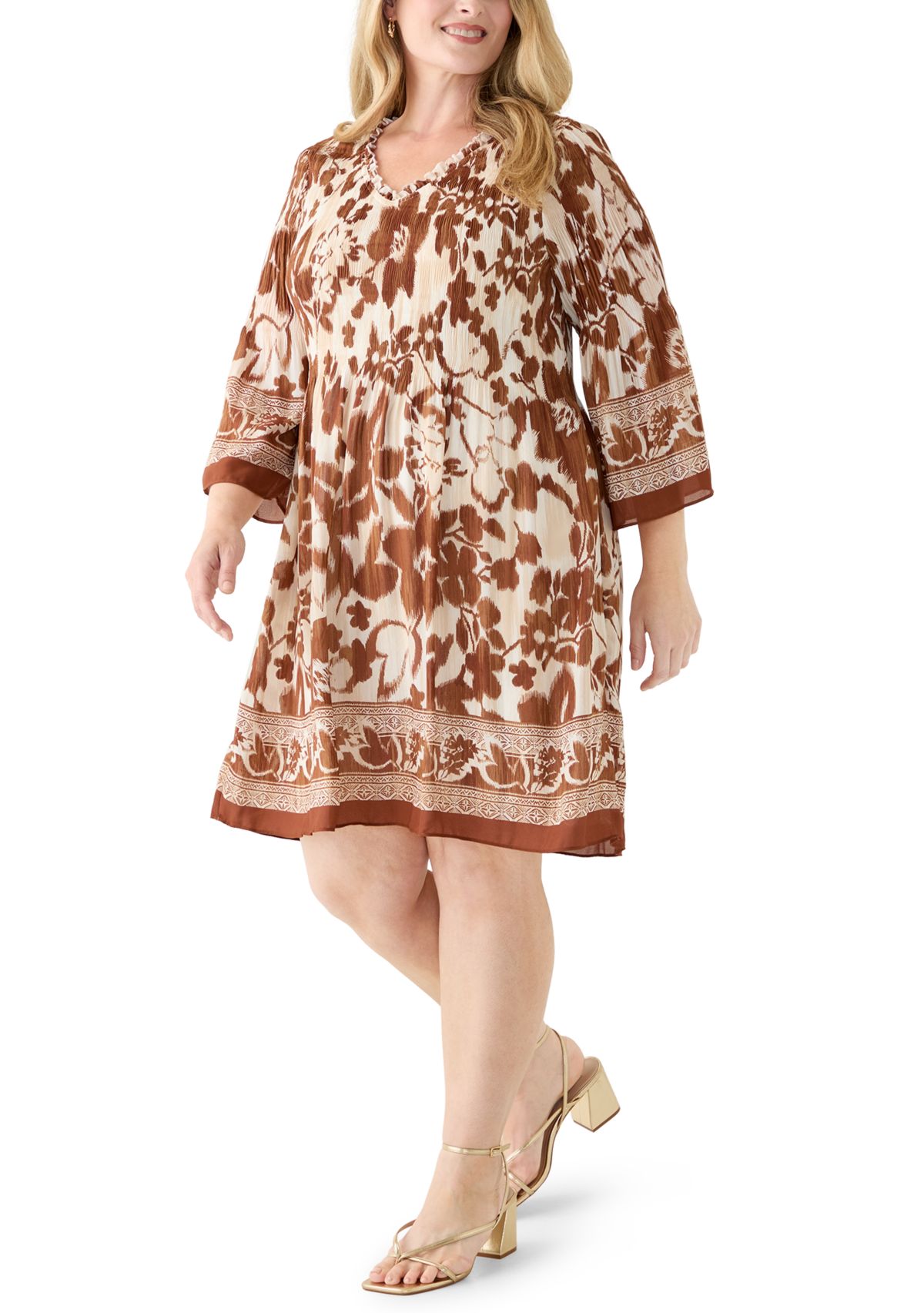 Plus Size 3/4 Bell Sleeve Pleater Mini Dress