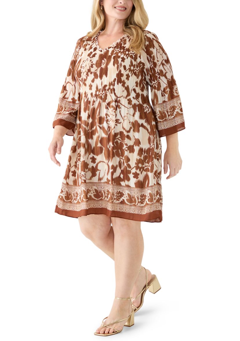 Plus Size 3/4 Bell Sleeve Pleater Mini Dress