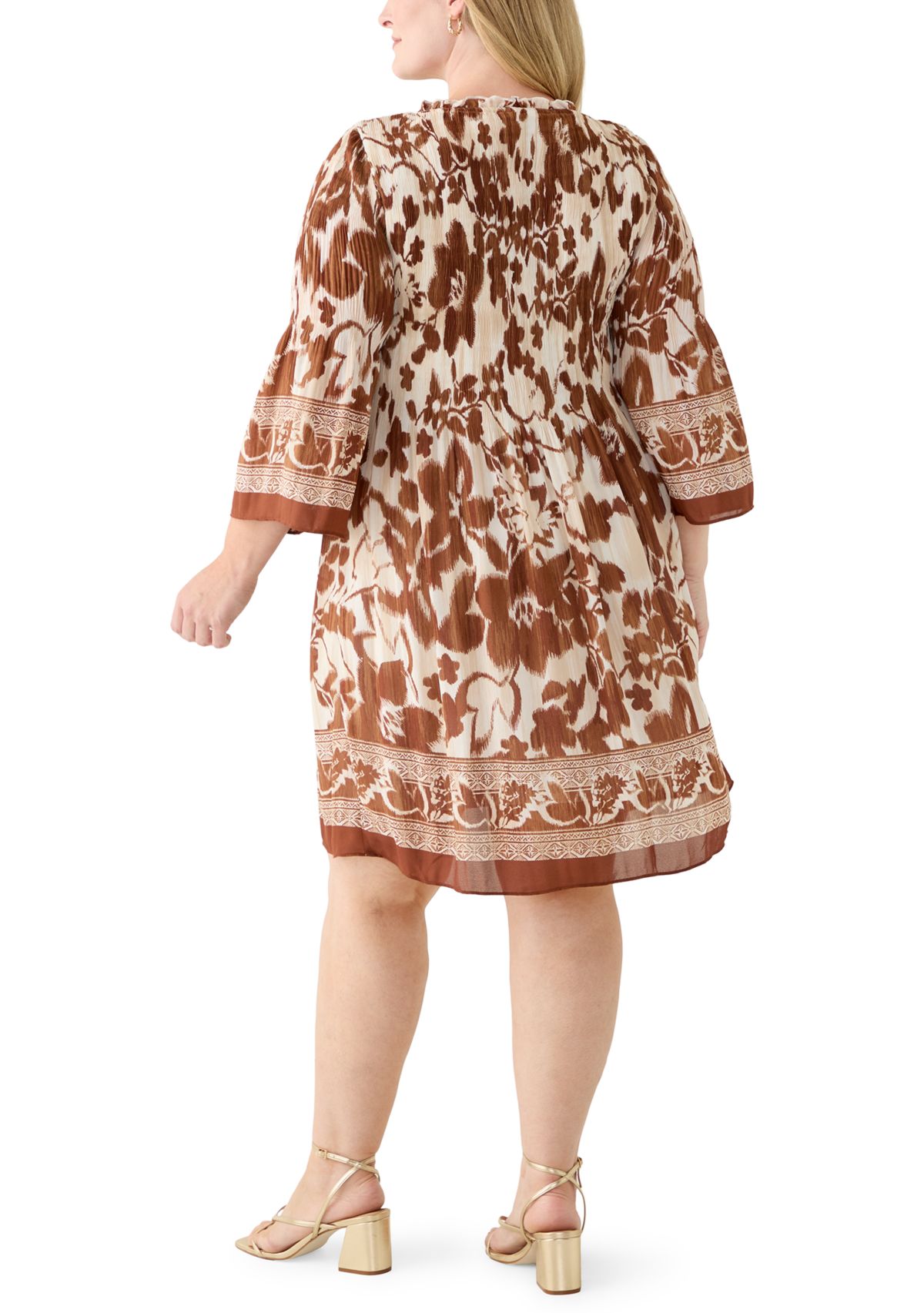 Plus Size 3/4 Bell Sleeve Pleater Mini Dress