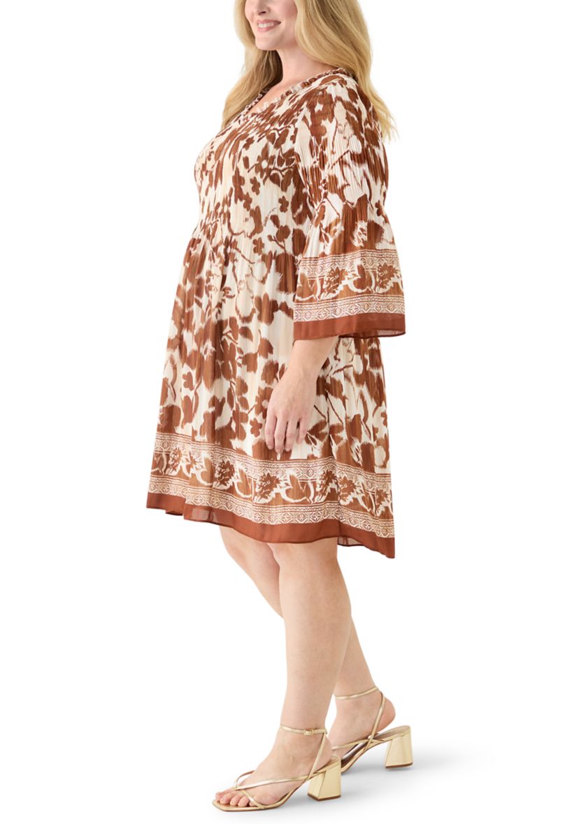 Plus Size 3/4 Bell Sleeve Pleater Mini Dress