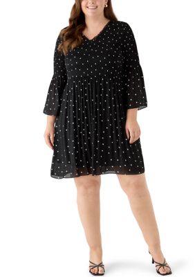 Emma & Michelle Women's Plus Size V-Neck Mini Dress, White, 3X