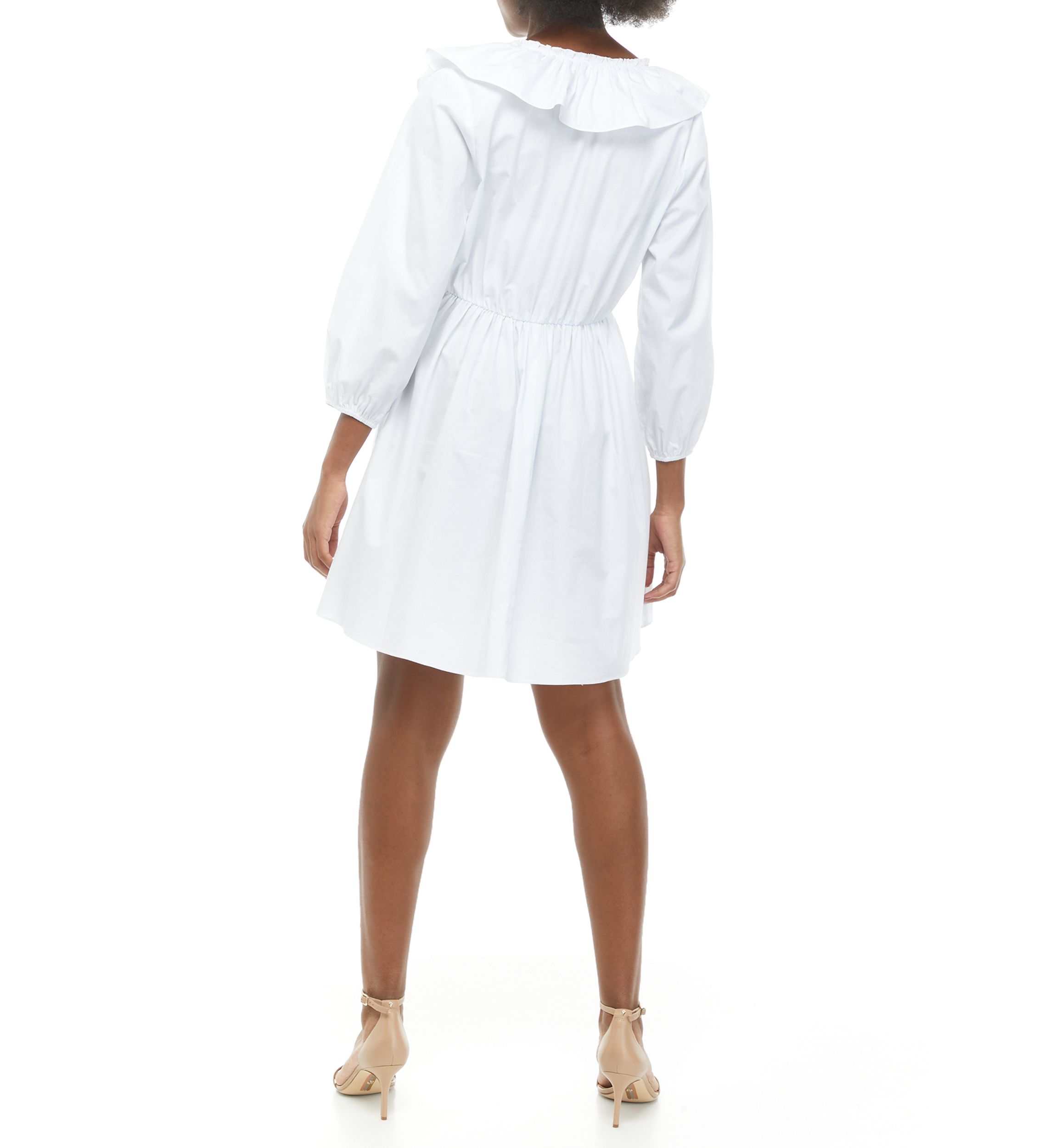 Womens 3/4 Sleeve Ruffle Cotton Babydoll Dress