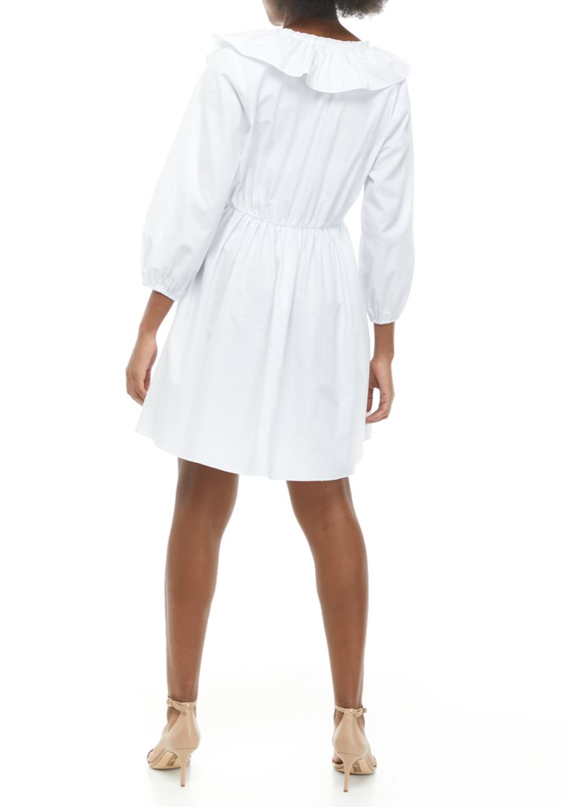 Womens 3/4 Sleeve Ruffle Cotton Babydoll Dress