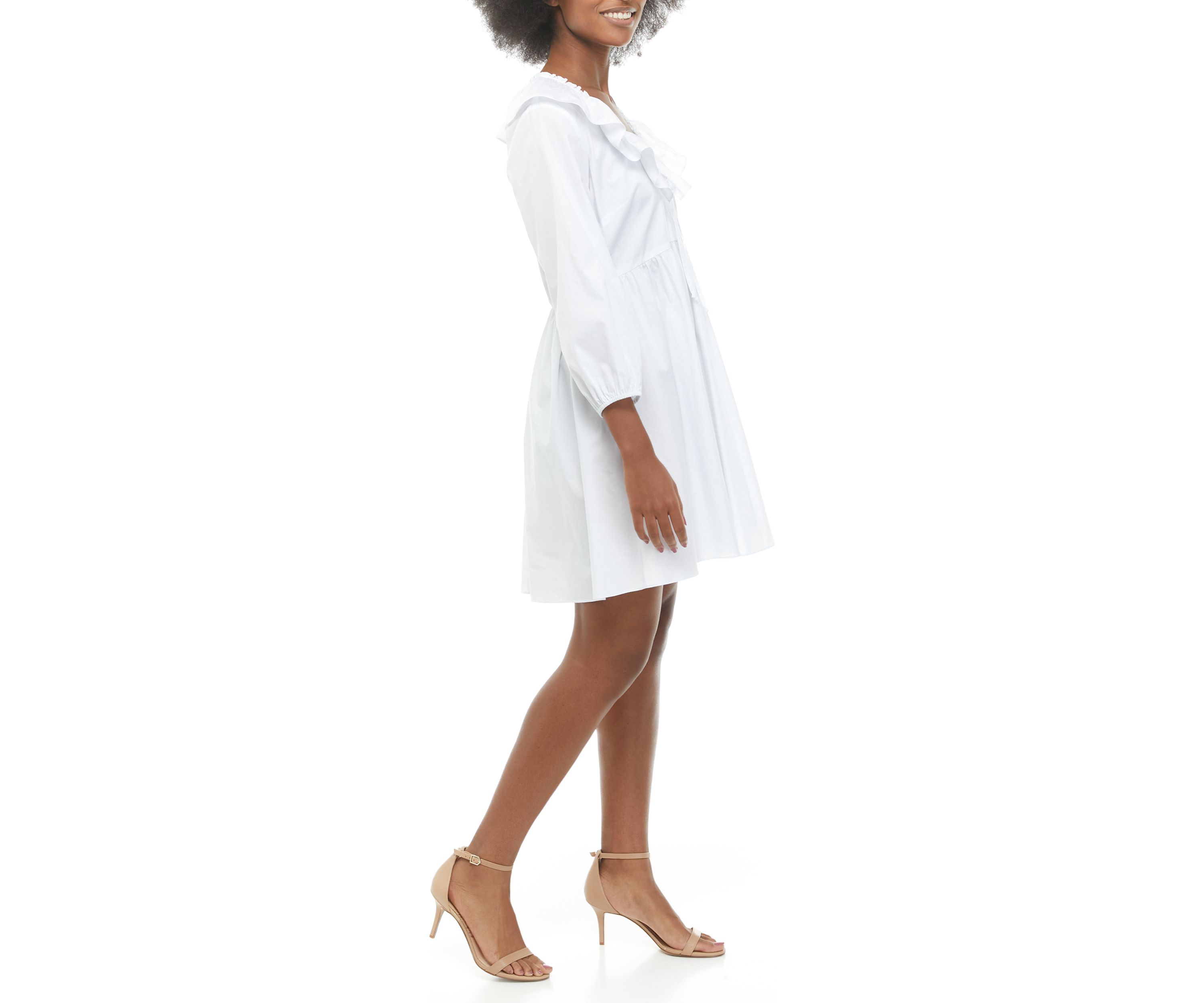 Womens 3/4 Sleeve Ruffle Cotton Babydoll Dress