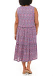 Plus Size Scoop Neck Printed Tiered Midi Dress