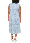 Plus Size Scoop Neck Printed Tiered Midi Dress