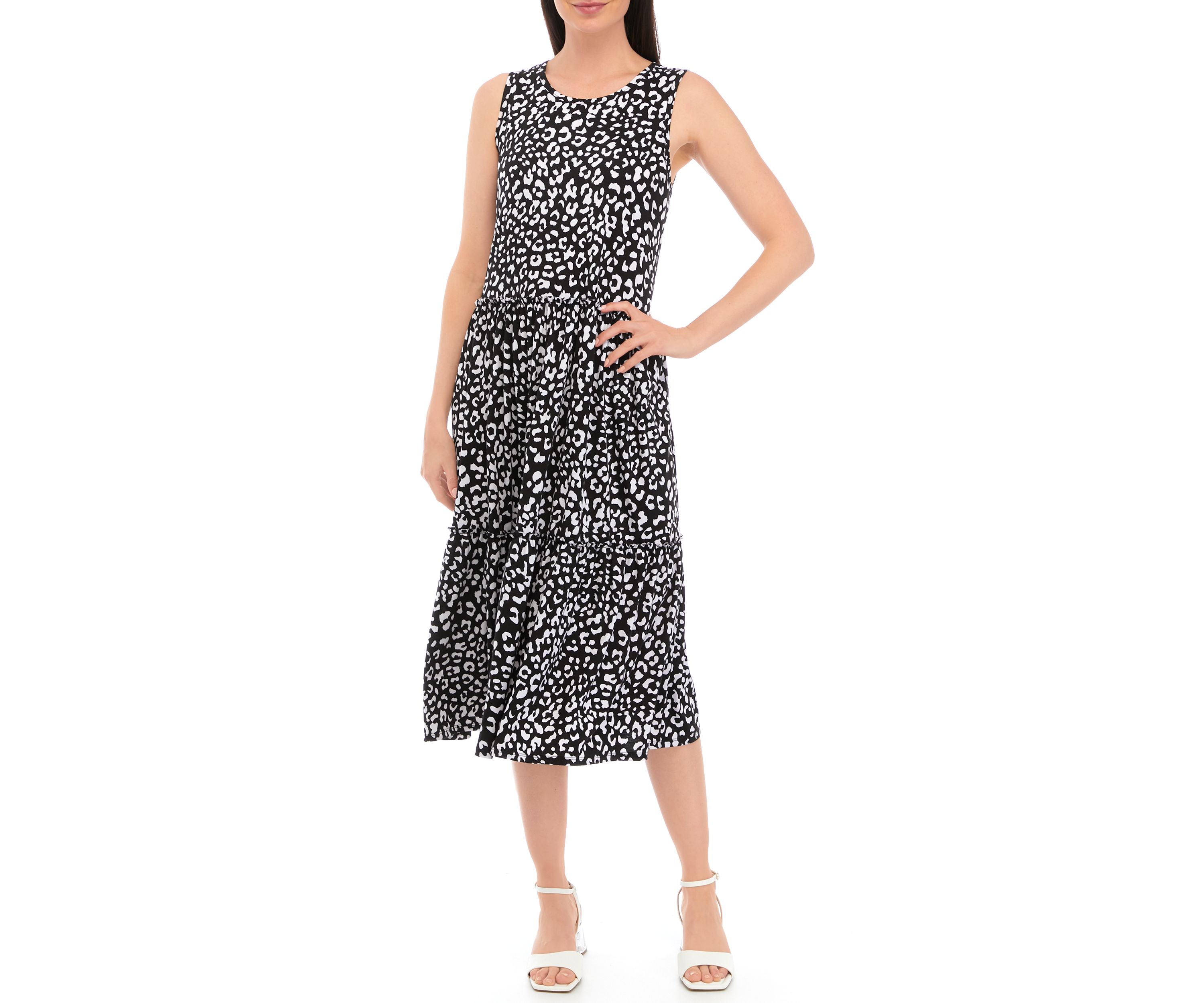 Womens Sleeveless Animal Printed Midi Dress