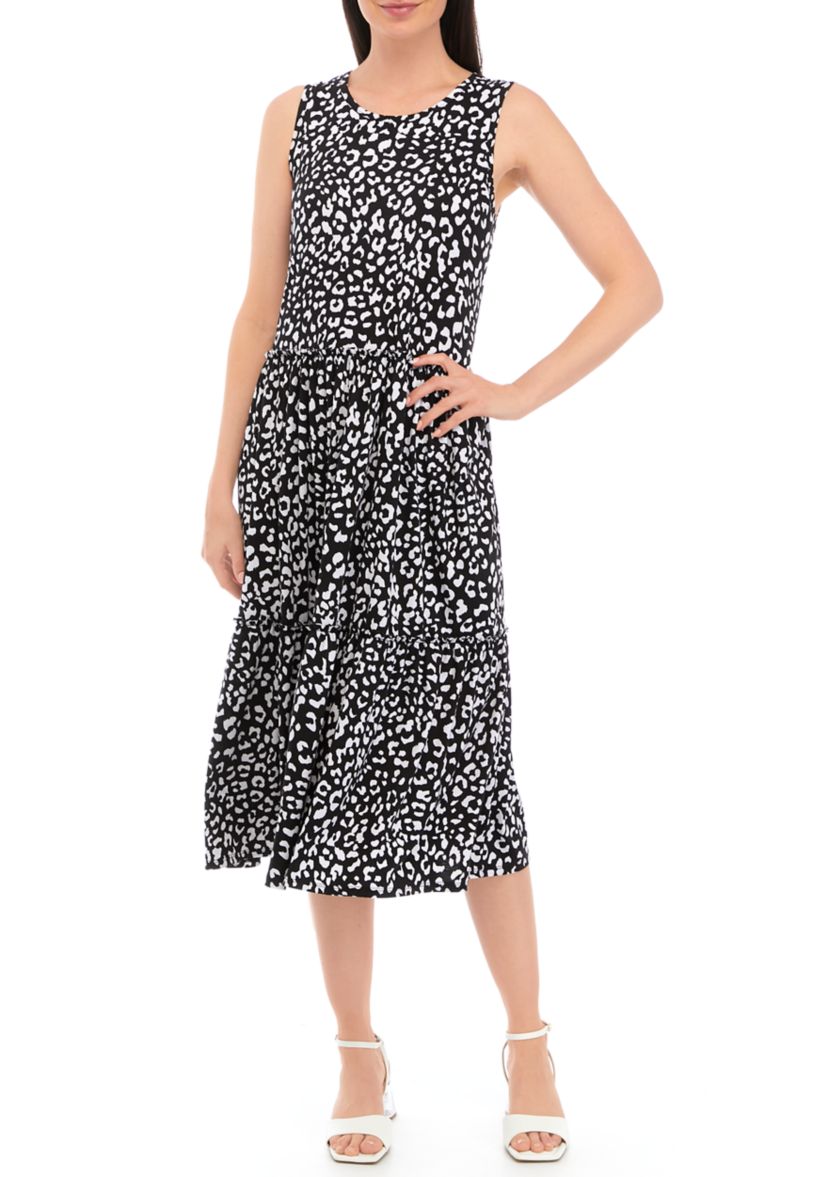 Womens Sleeveless Animal Printed Midi Dress