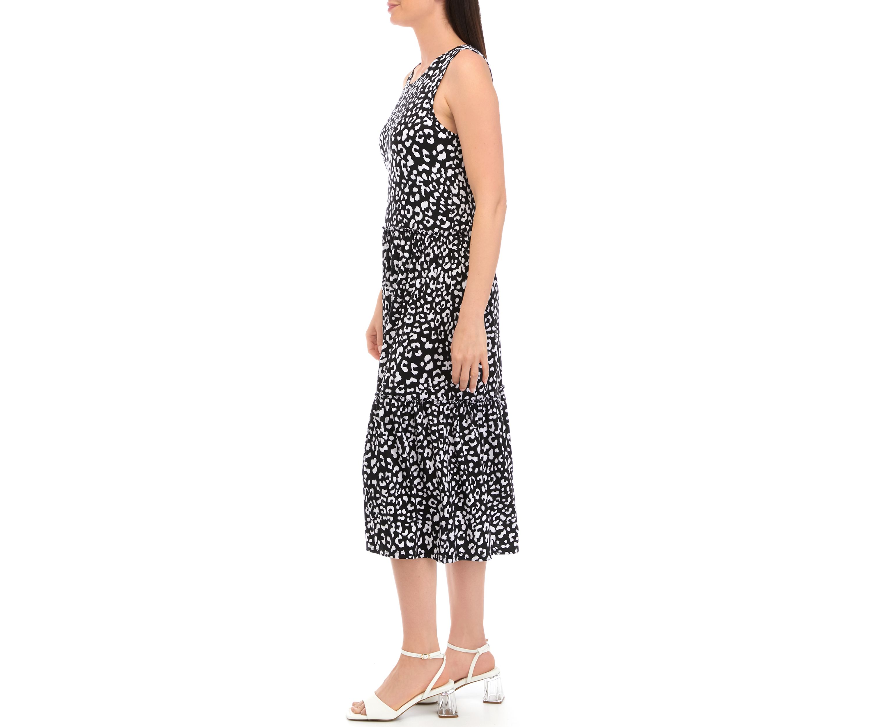 Womens Sleeveless Animal Printed Midi Dress