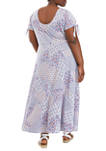 Plus Size Split Sleeve Geometric Print Maxi Dress