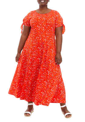 Women Casual Plus Size Design Buttons Geometric Split Sleeve Vintage Maxi Dress