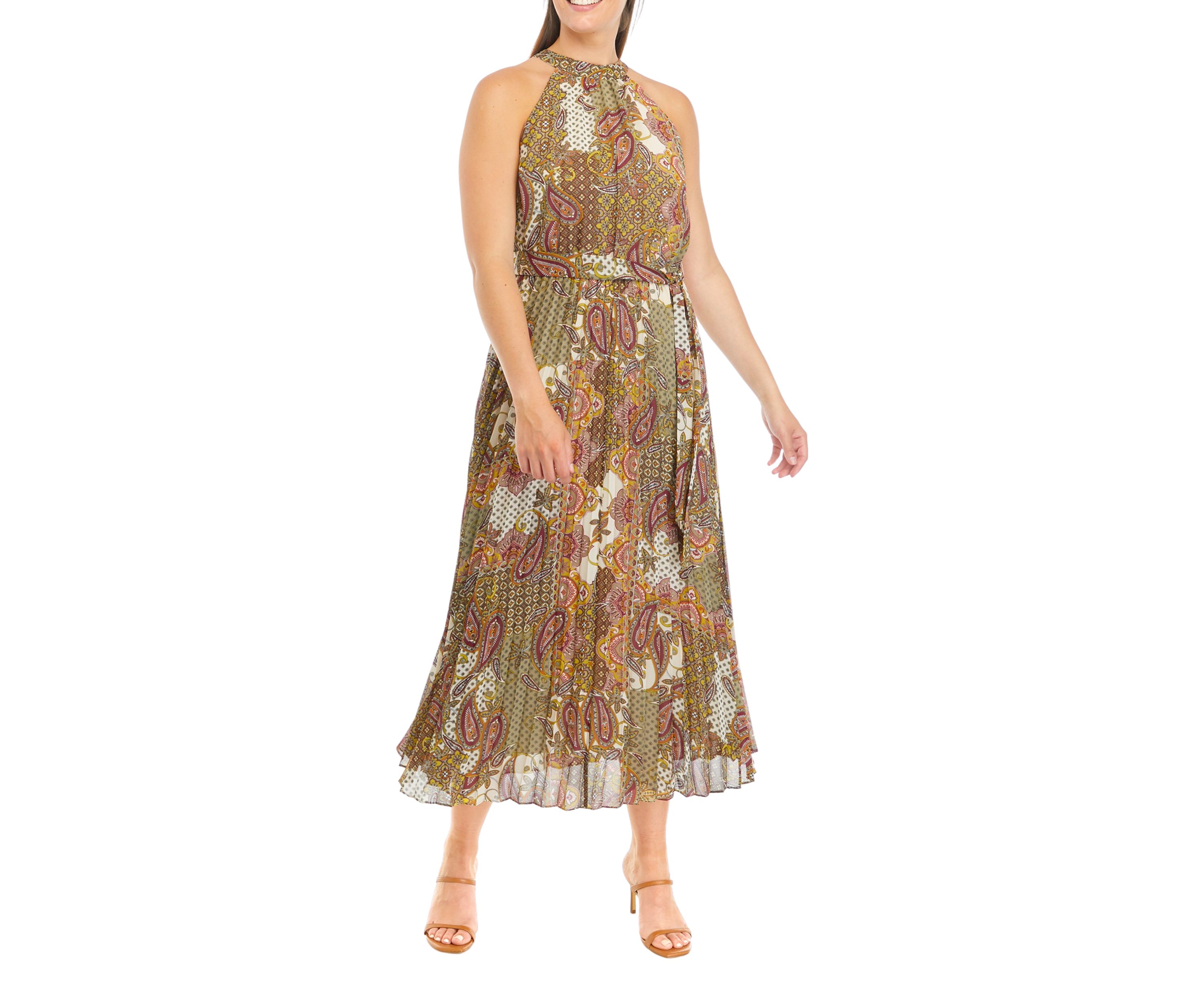 Womens Sleeveless Halter Scarf Dress