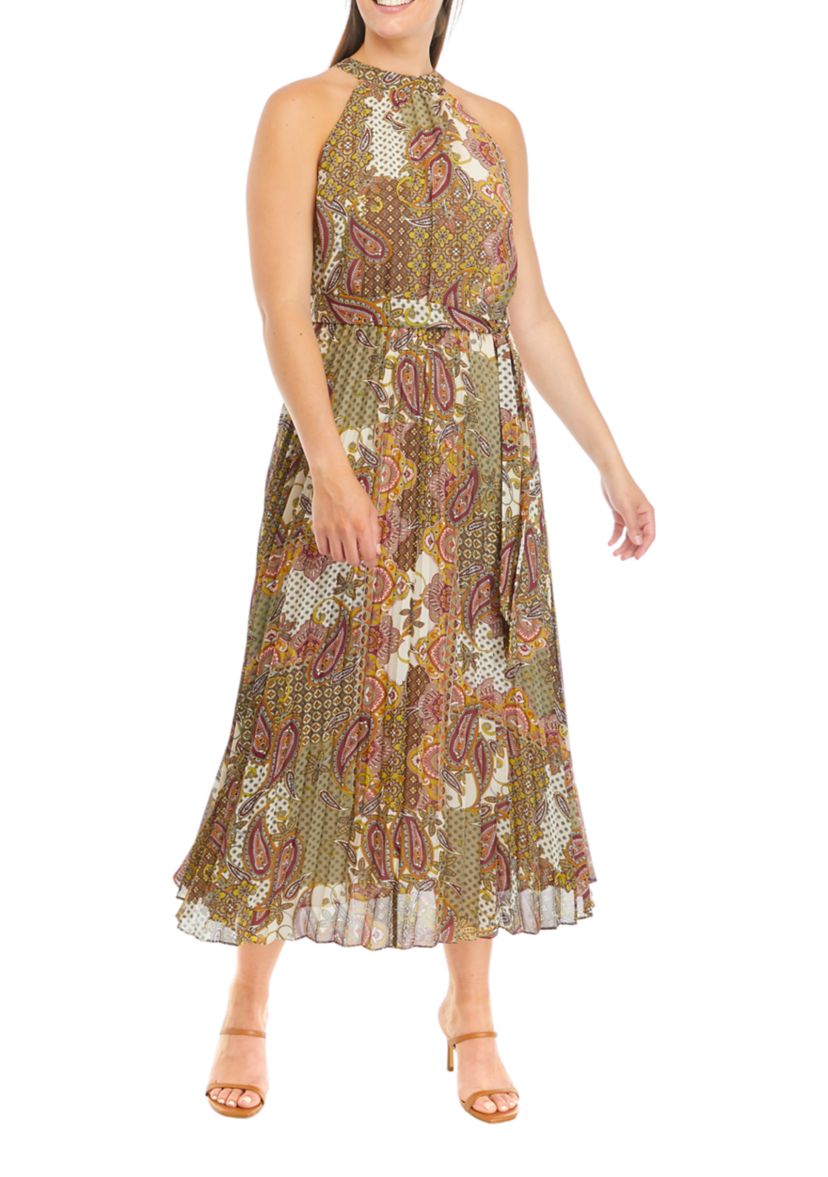 Womens Sleeveless Halter Scarf Dress