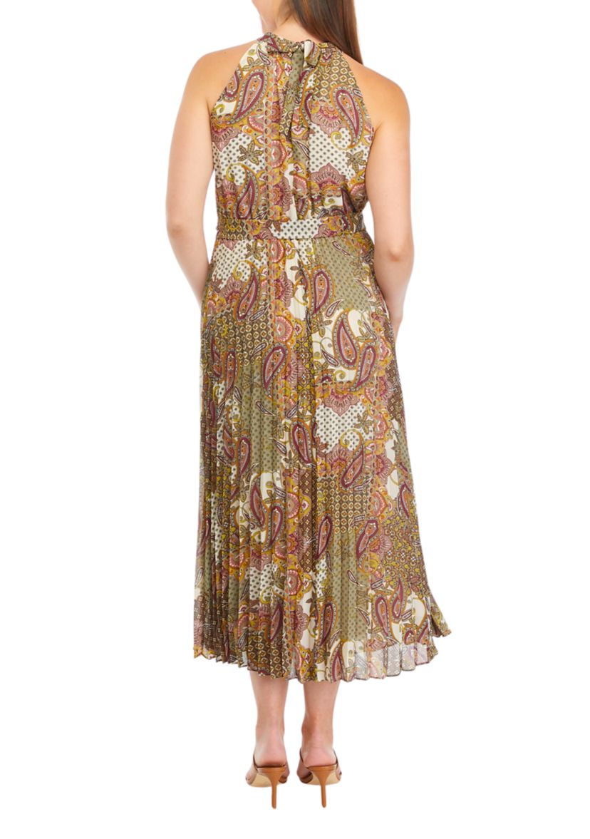 Womens Sleeveless Halter Scarf Dress