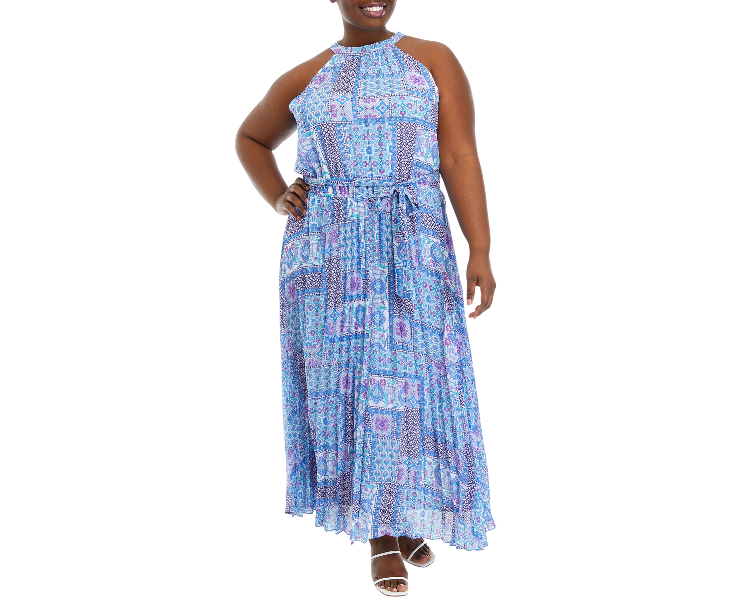 Plus Size Sleeveless Printed Halter Maxi Dress