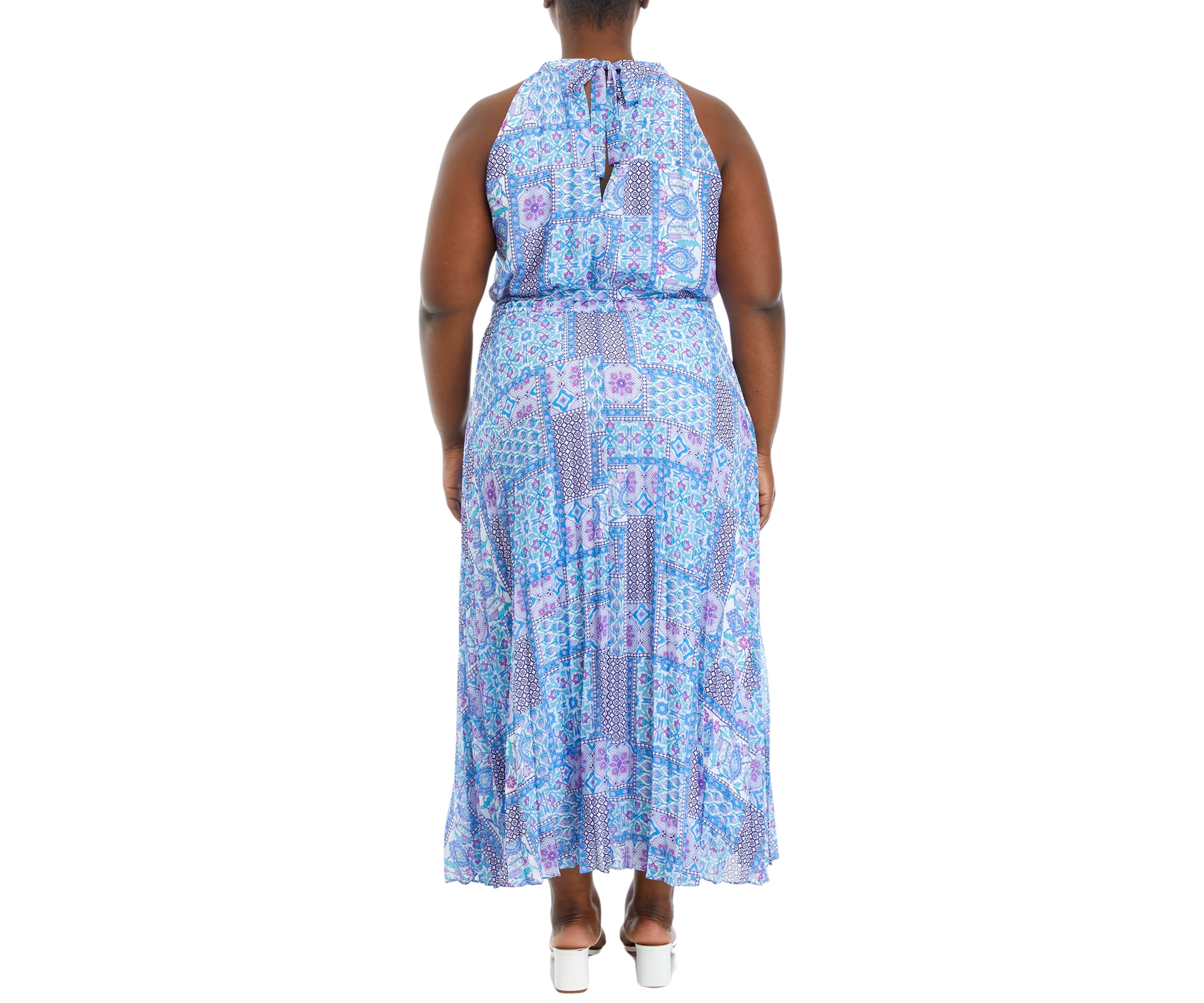 Plus Size Sleeveless Printed Halter Maxi Dress