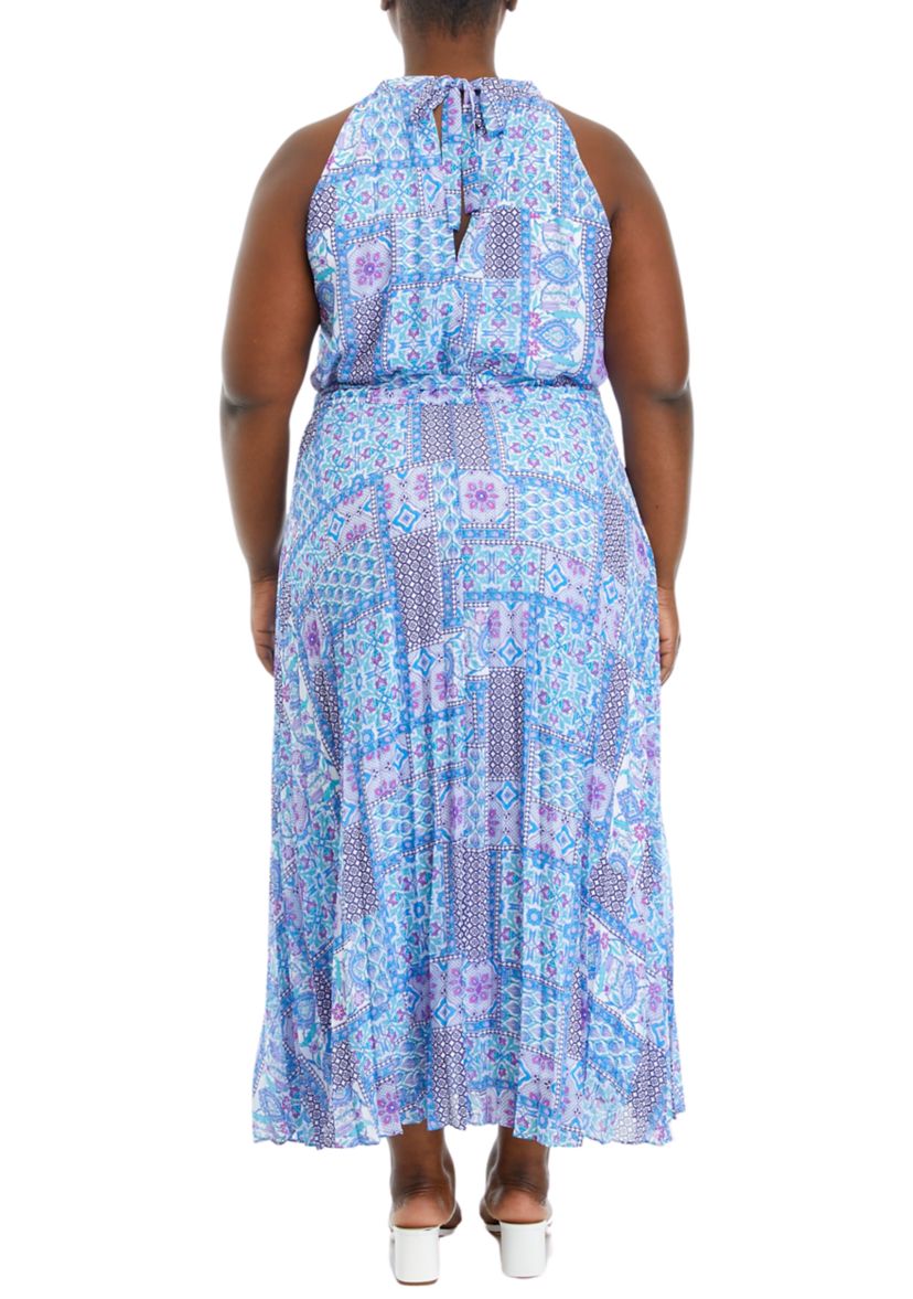 Plus Size Sleeveless Printed Halter Maxi Dress
