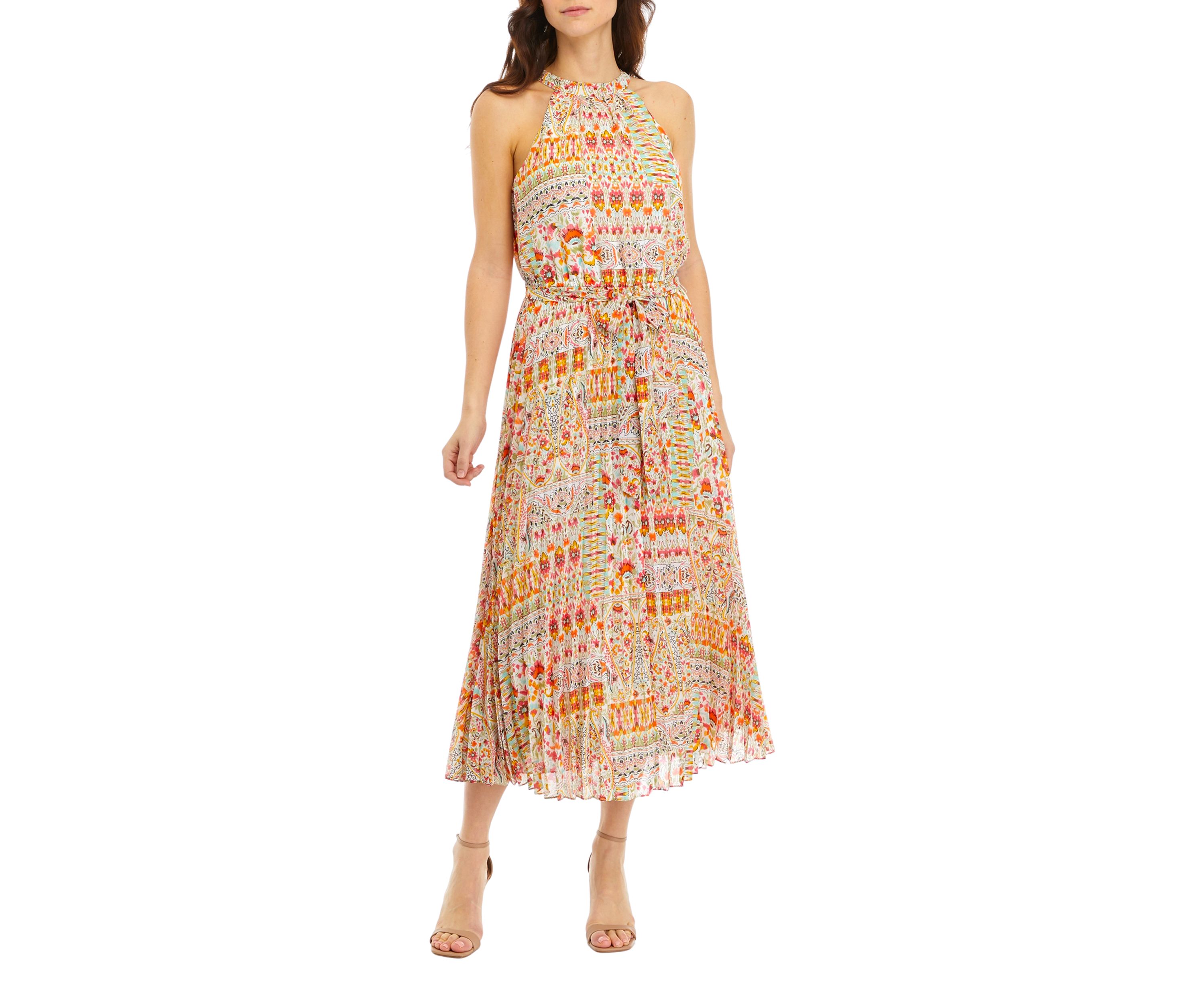 Womens Printed Sleeveless Halter Maxi Dress