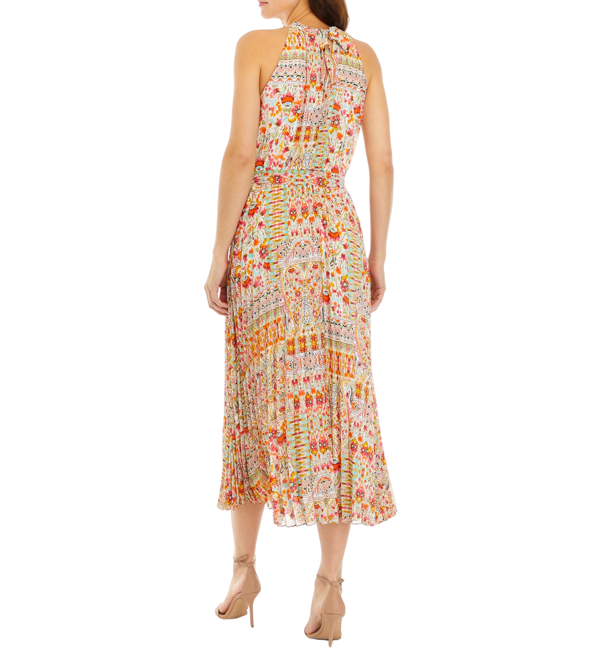 Womens Printed Sleeveless Halter Maxi Dress