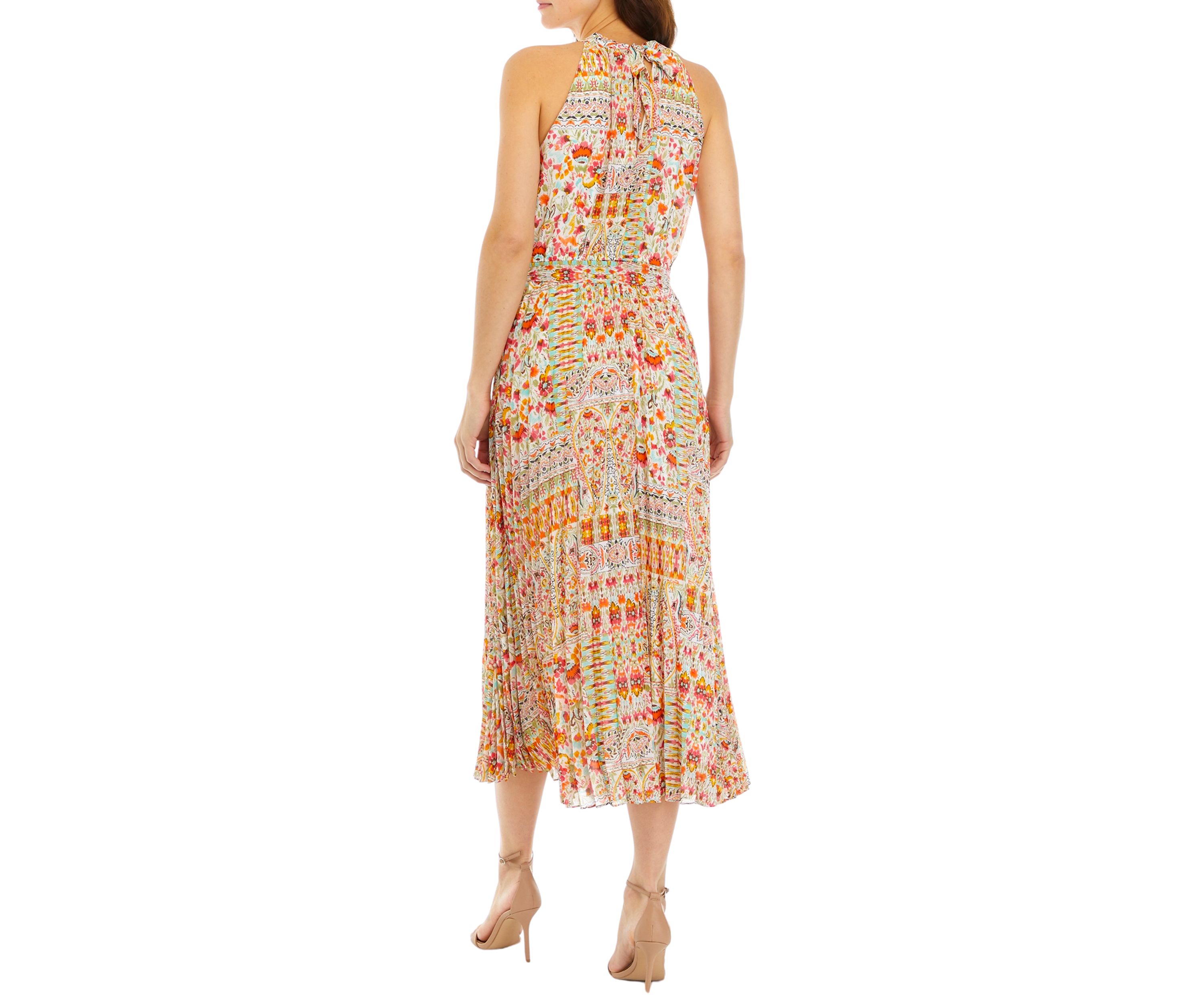 Womens Printed Sleeveless Halter Maxi Dress