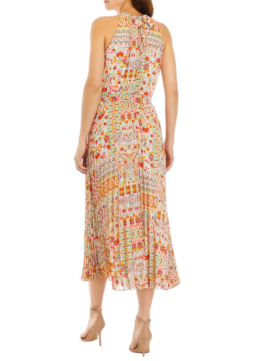 Womens Printed Sleeveless Halter Maxi Dress