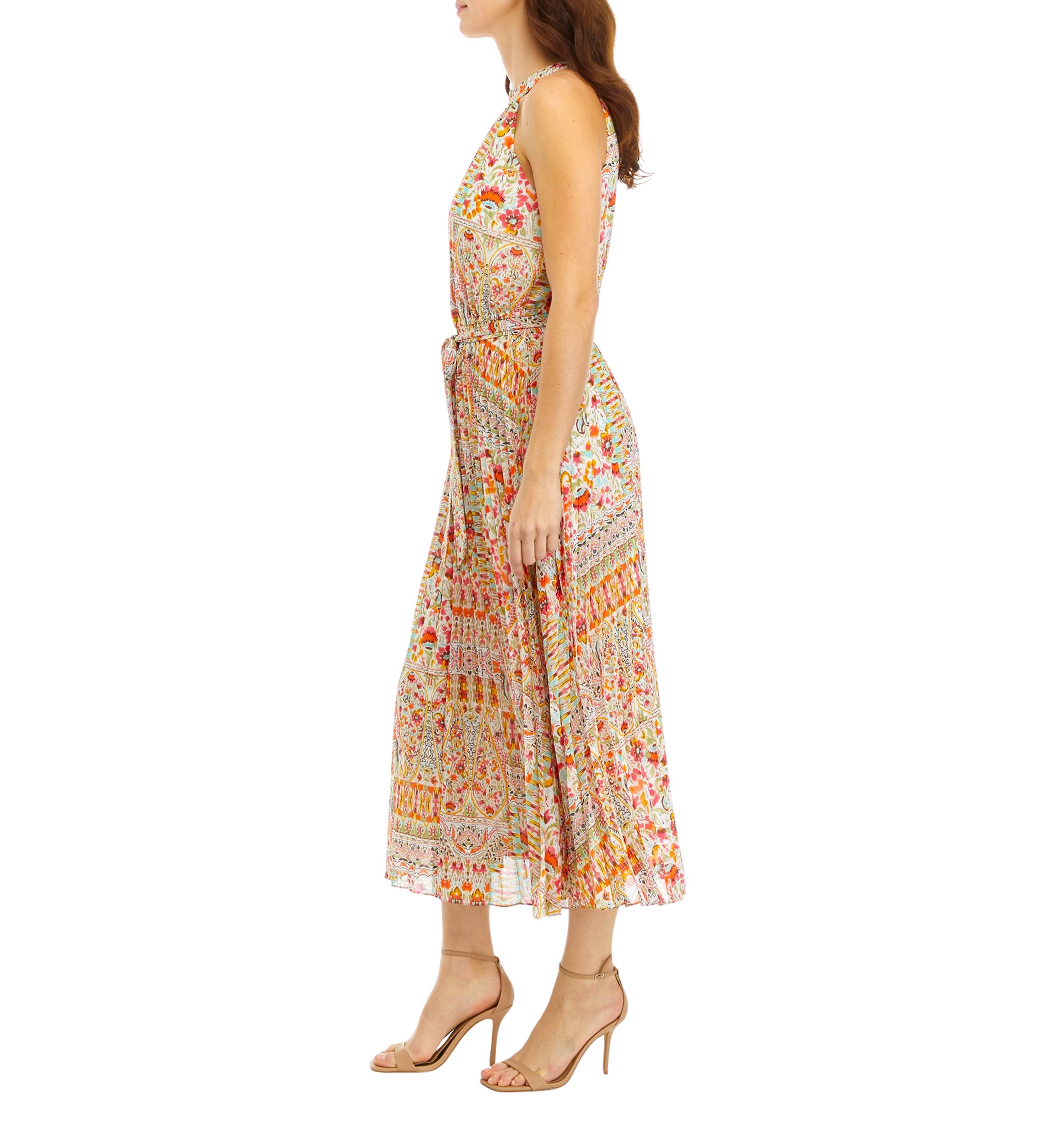 Womens Printed Sleeveless Halter Maxi Dress