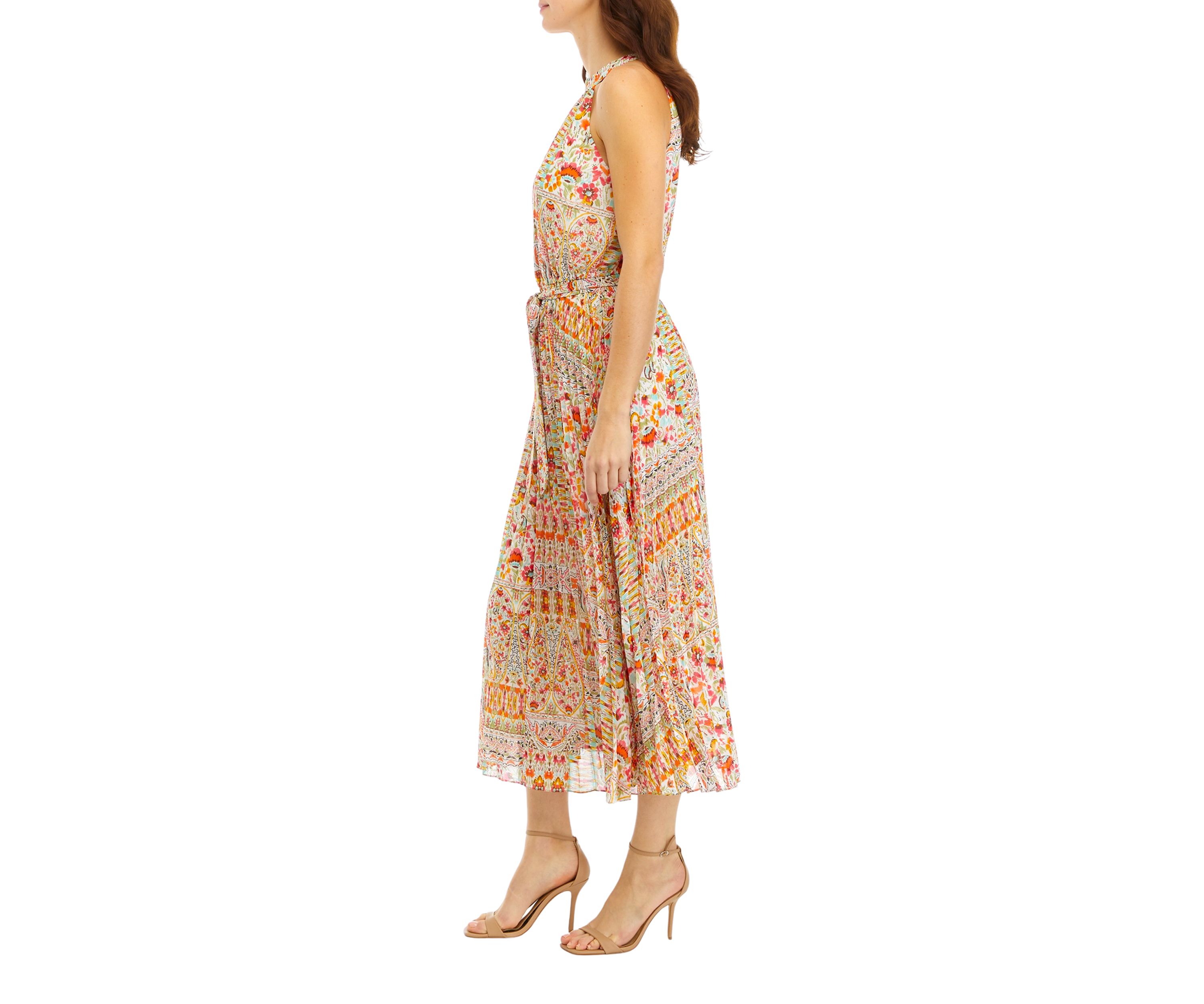 Womens Printed Sleeveless Halter Maxi Dress