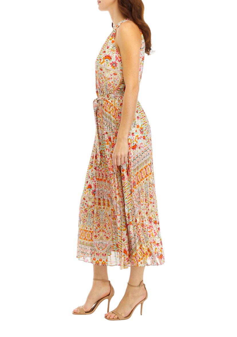Womens Printed Sleeveless Halter Maxi Dress