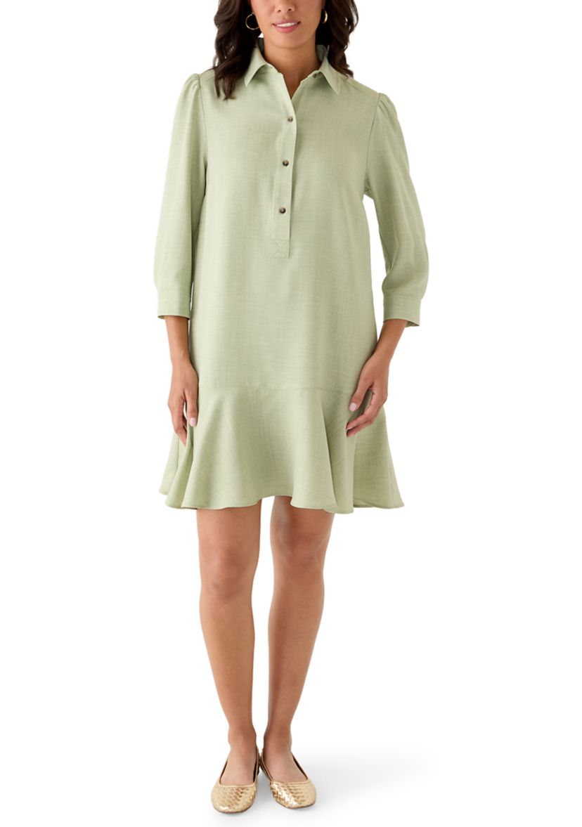 Emma & Michelle Women's 3/4 Sleeve Collar Neck Solid A-Line Dress | Belk