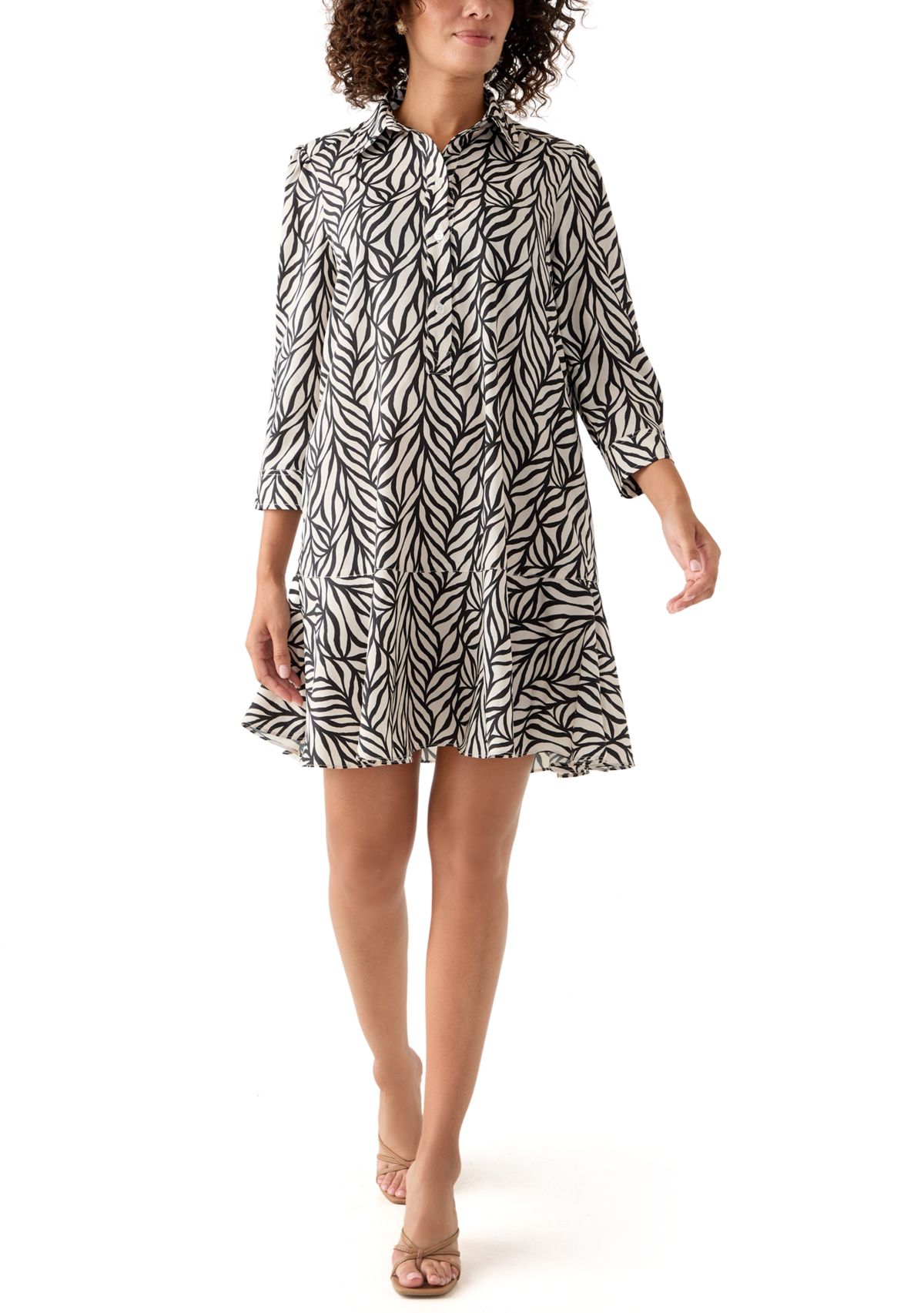 Womens 3/4 Sleeve Ruffle Hem Mini Dress