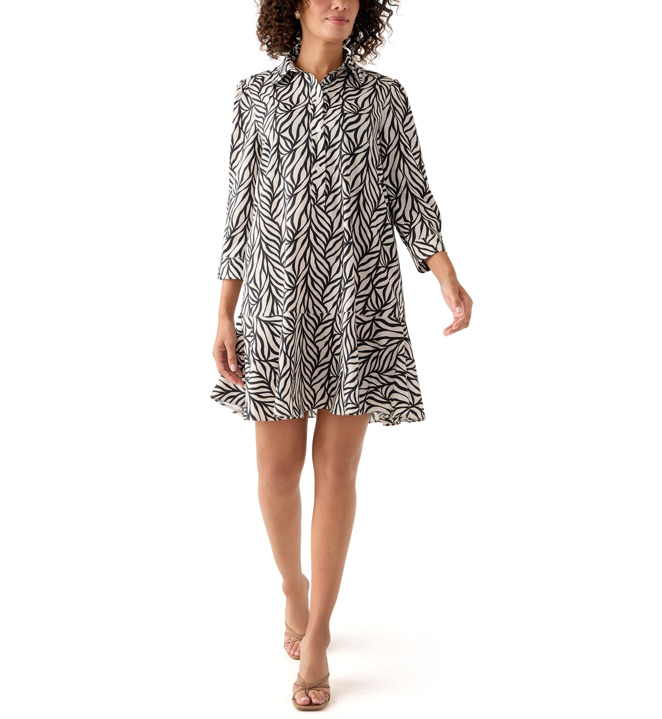 Womens 3/4 Sleeve Ruffle Hem Mini Dress