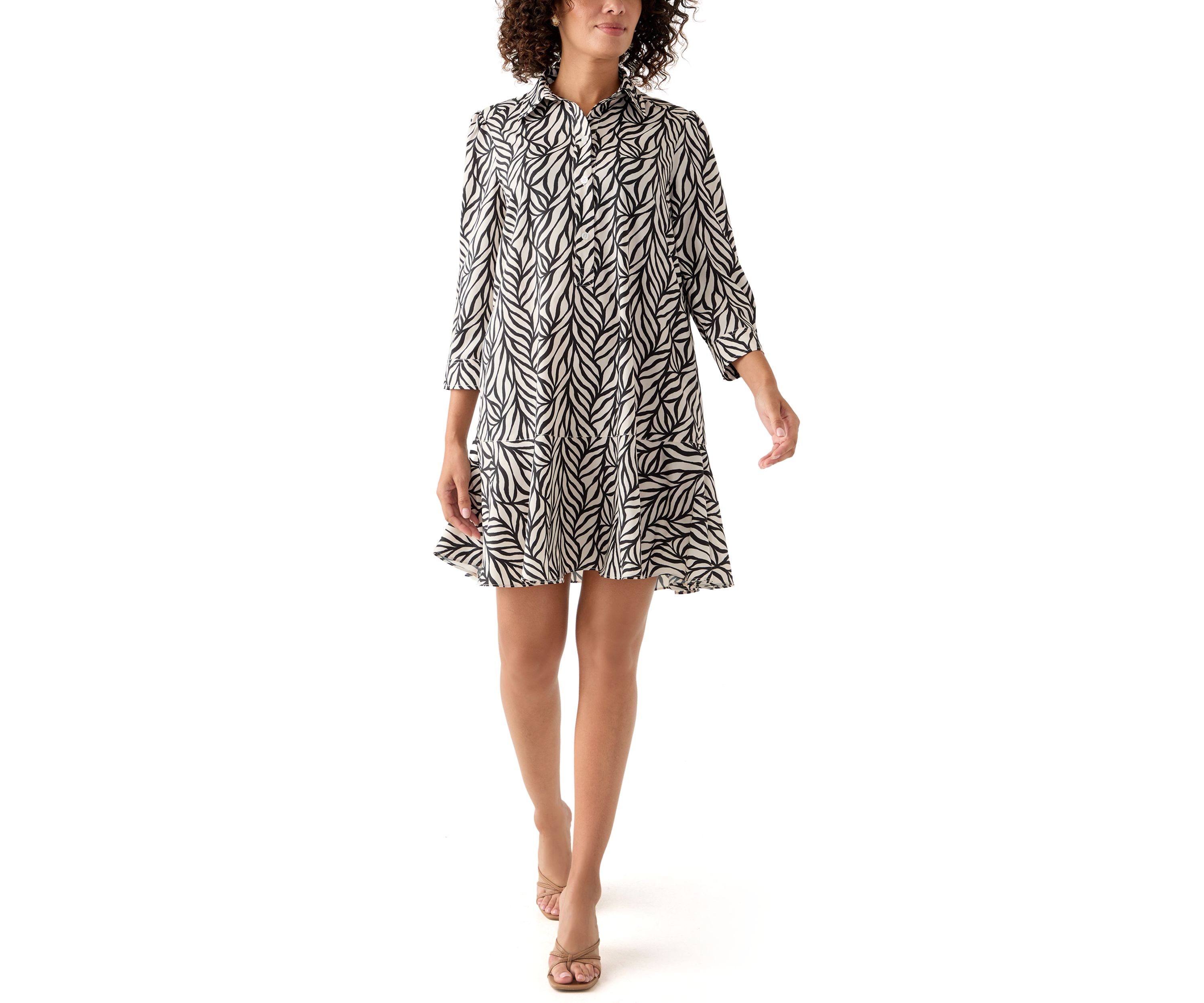 Womens 3/4 Sleeve Ruffle Hem Mini Dress