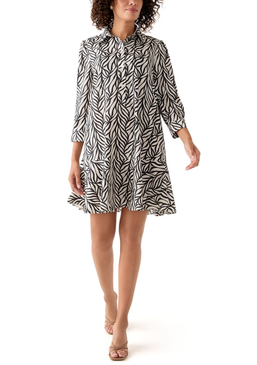 Womens 3/4 Sleeve Ruffle Hem Mini Dress