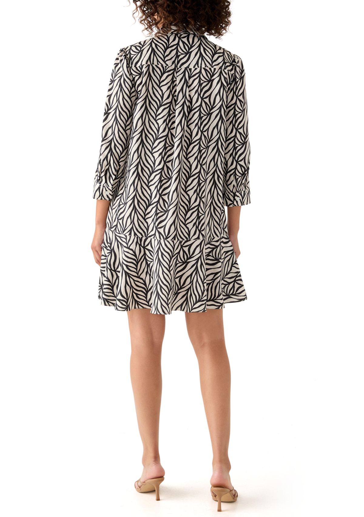 Womens 3/4 Sleeve Ruffle Hem Mini Dress