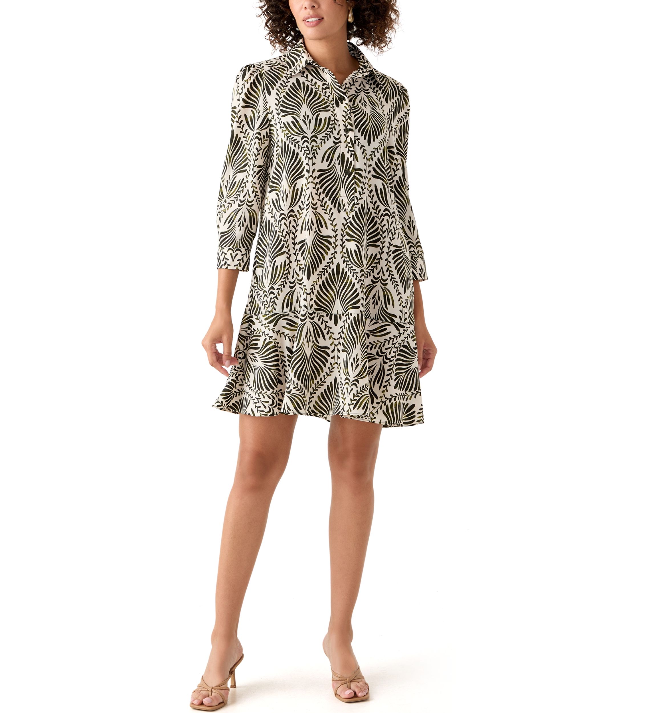 Womens 3/4  Sleeve Ruffle Hem Dress