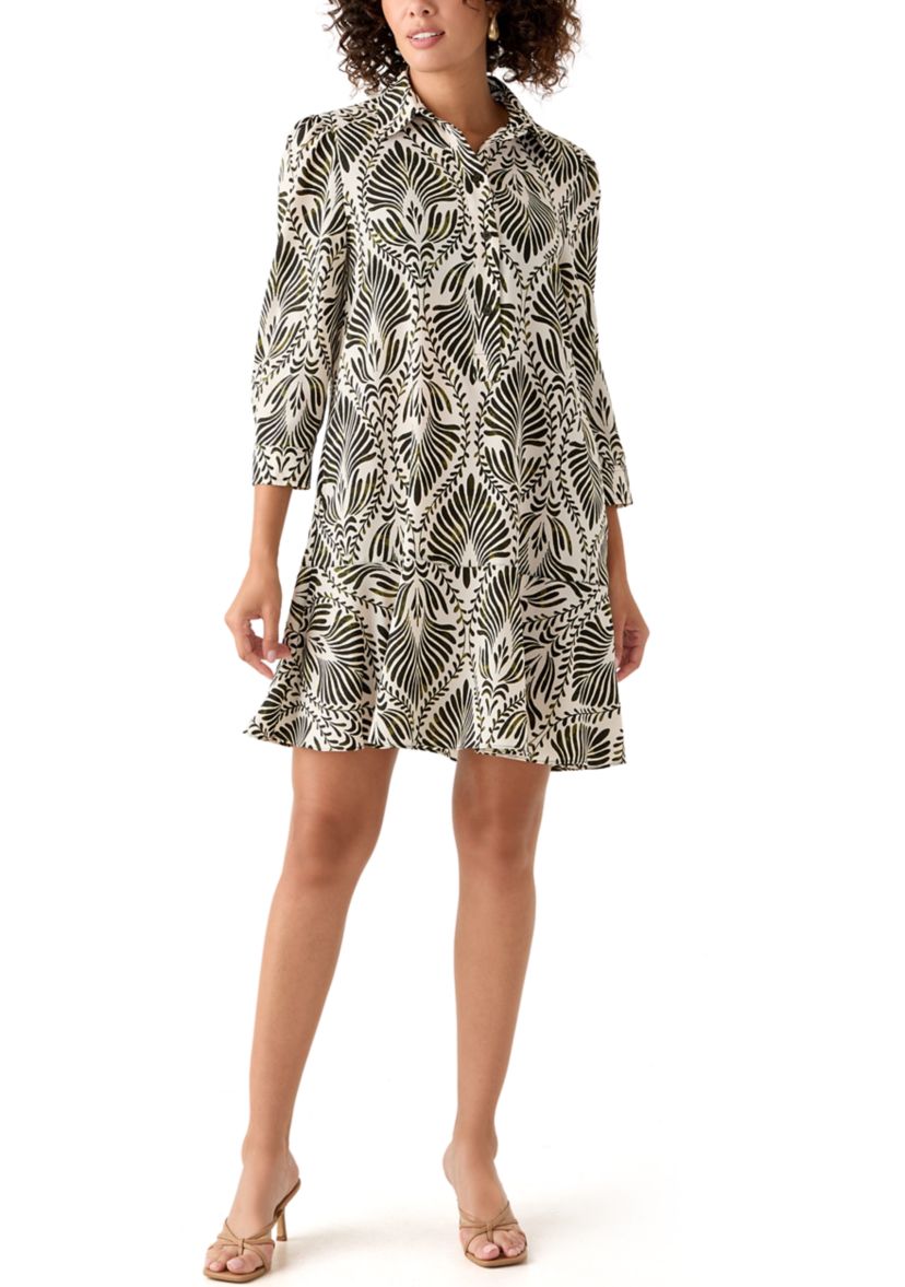 Womens 3/4  Sleeve Ruffle Hem Dress