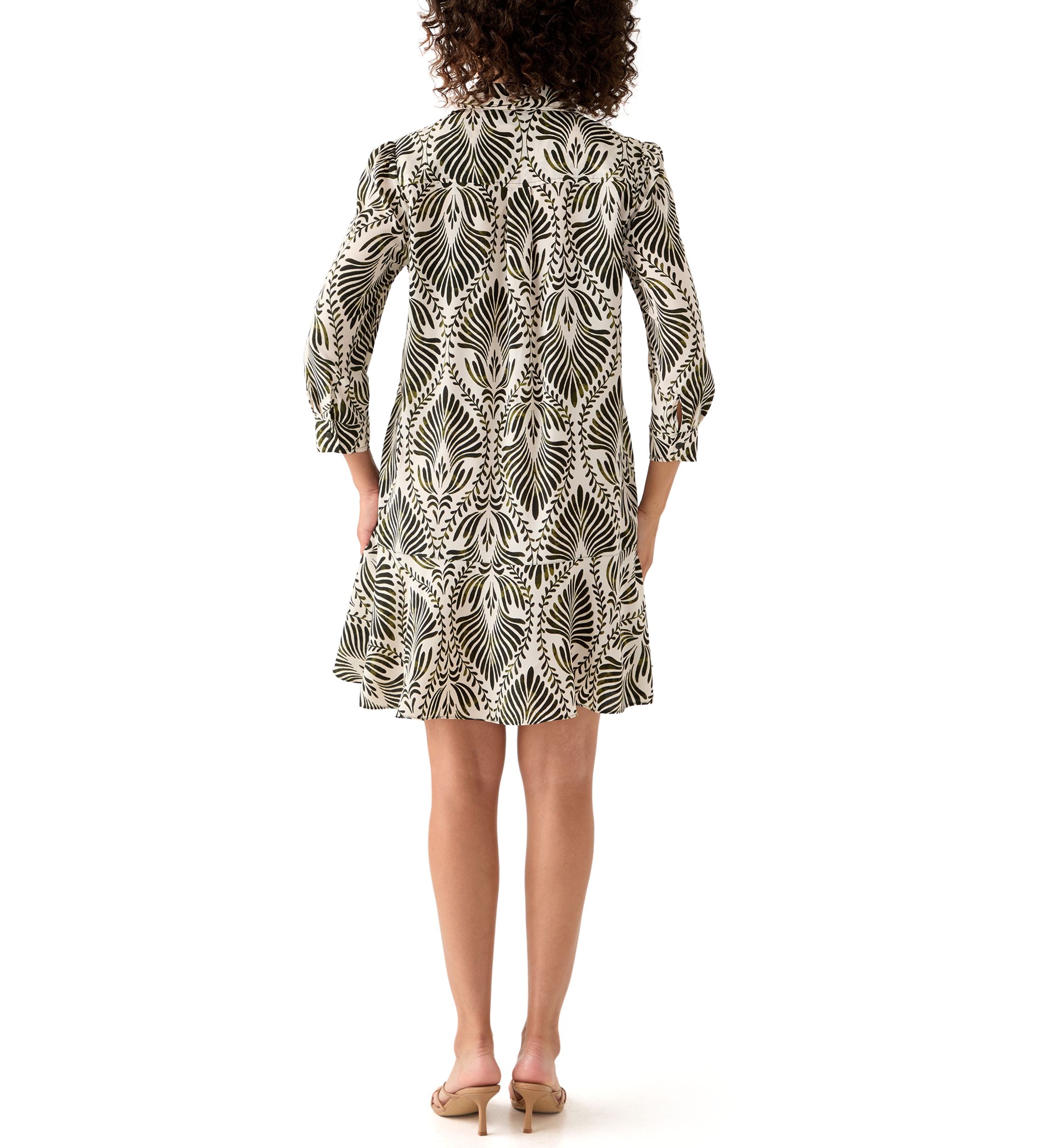 Womens 3/4  Sleeve Ruffle Hem Dress