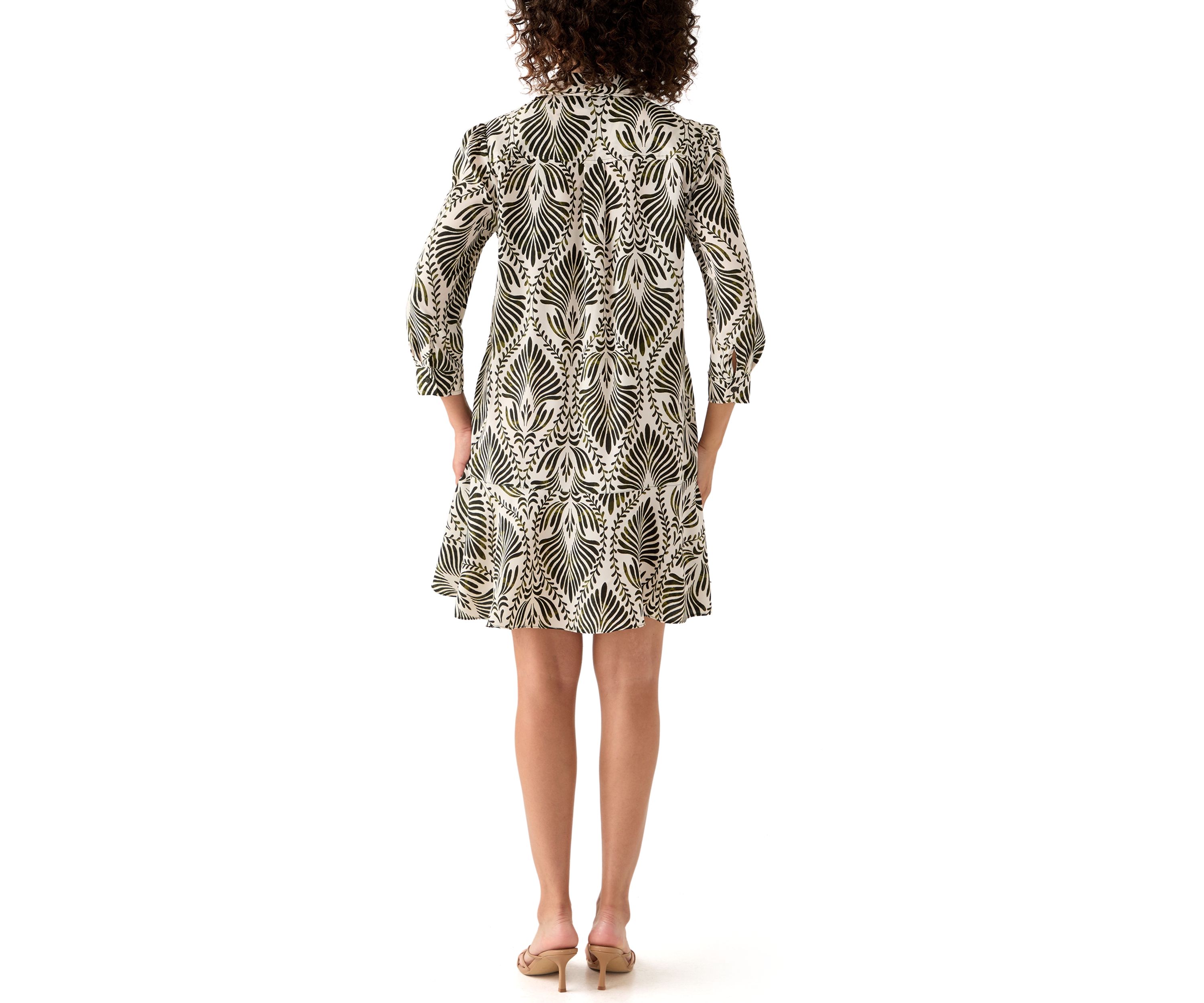 Womens 3/4  Sleeve Ruffle Hem Dress