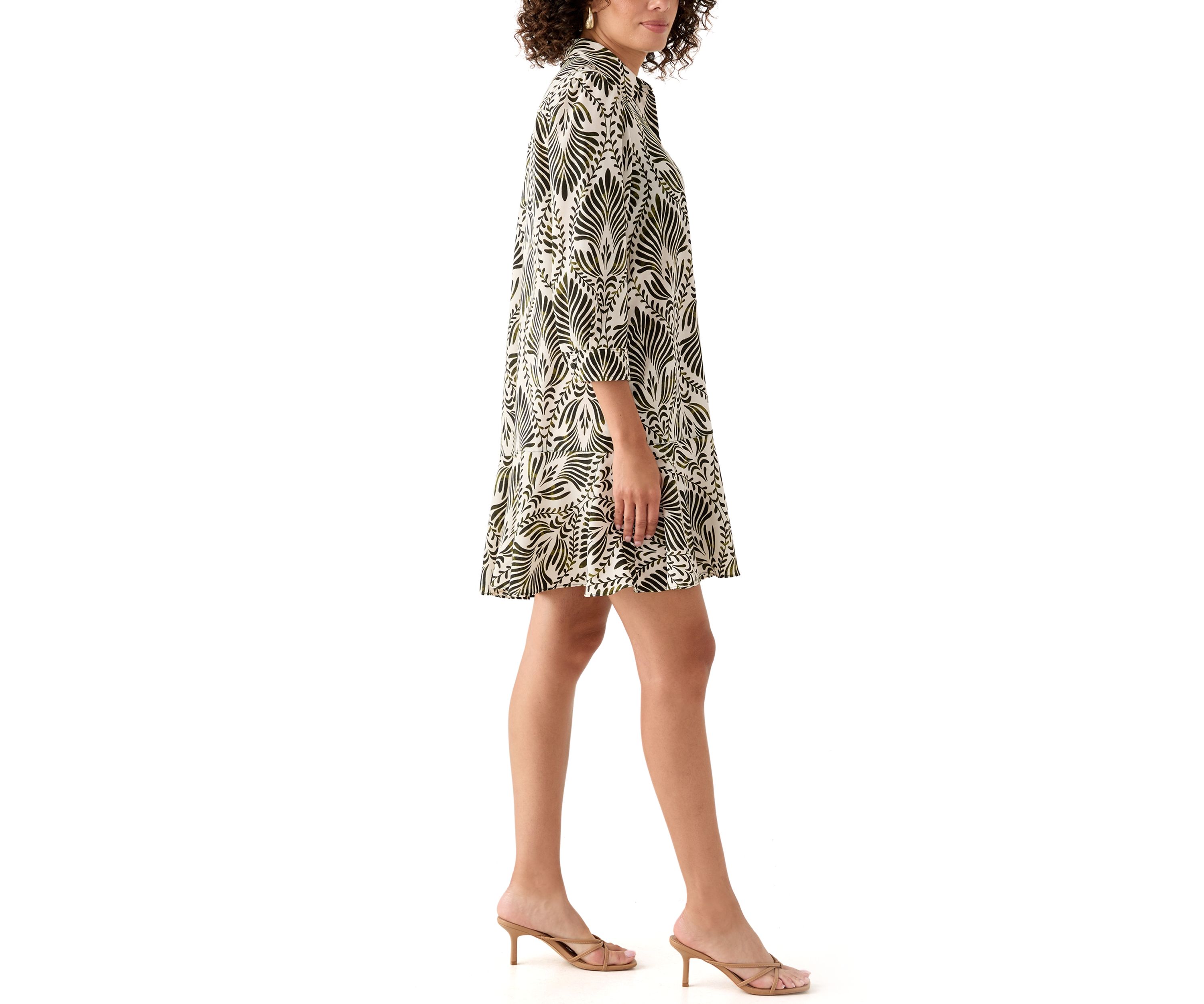 Womens 3/4  Sleeve Ruffle Hem Dress