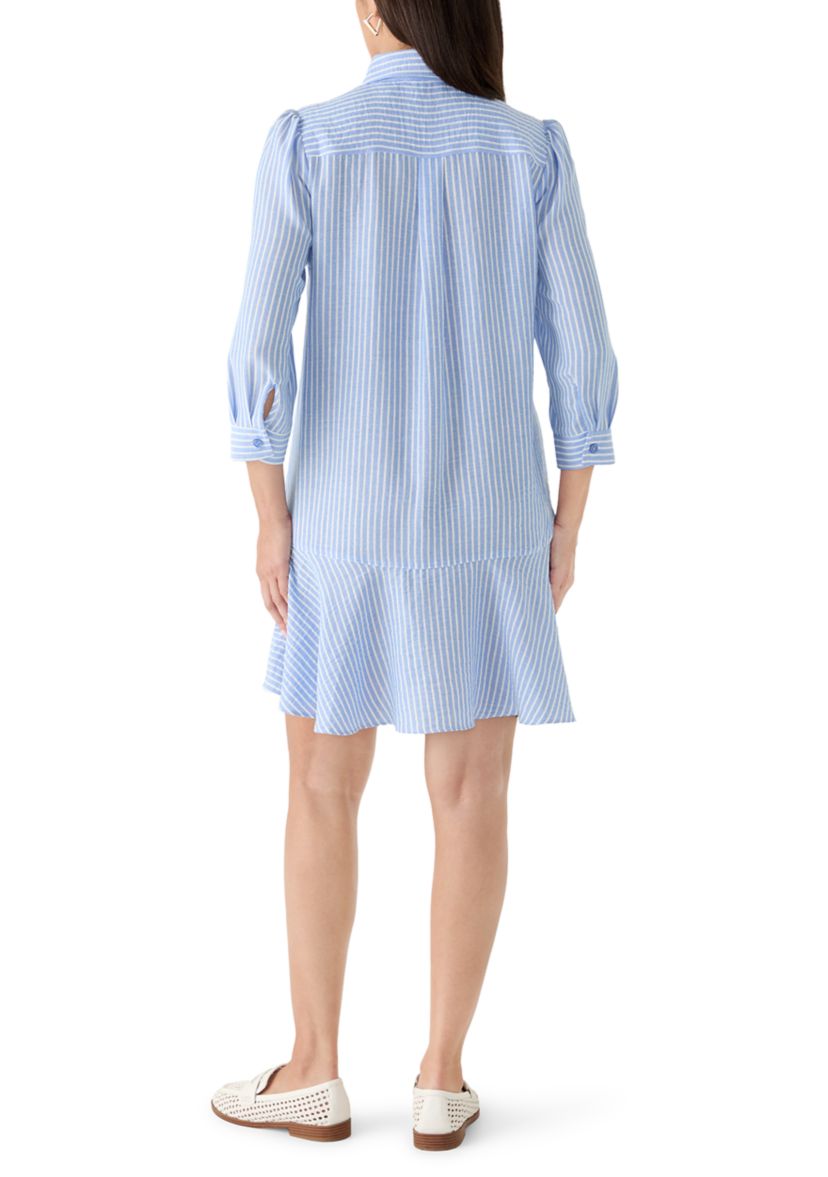 Emma & Michelle Women's Seersucker Long Sleeve Ruffle Mini Dress, Medium